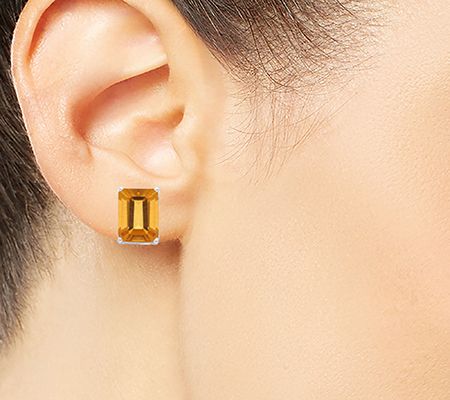 14K 8x6mm Emerald Cut Citrine Gemstone Stud Earrings - QVC.com