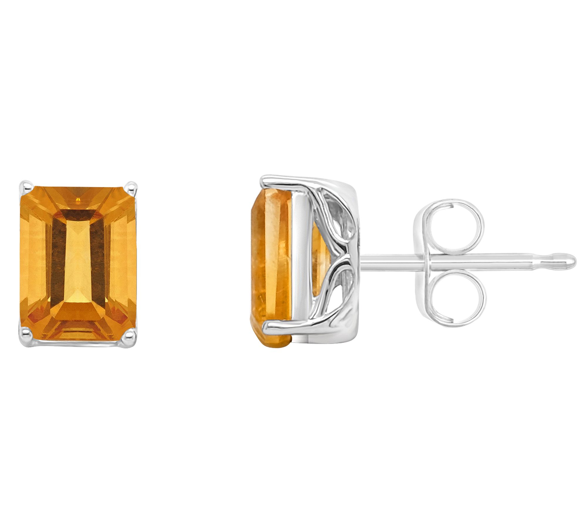 14K 8x6mm Emerald Cut Citrine Gemstone Stud Earrings