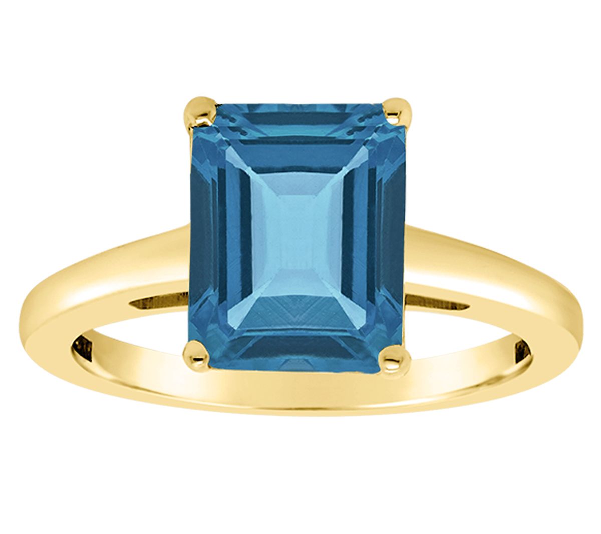 14K Gold Emerald Cut 3.80 cttw London Blue Topaz Gemstone Ring