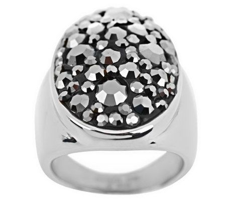 Steel by Design Oval Multi-Crystal Sparkle Ring - QVC.com