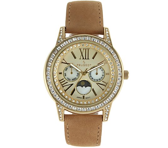 Peugeot Women's Suede Strap Moon Phase Watch
