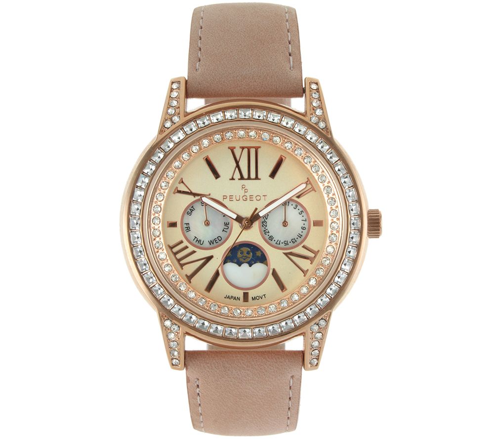 Peugeot Women's Suede Strap Moon Phase Watch