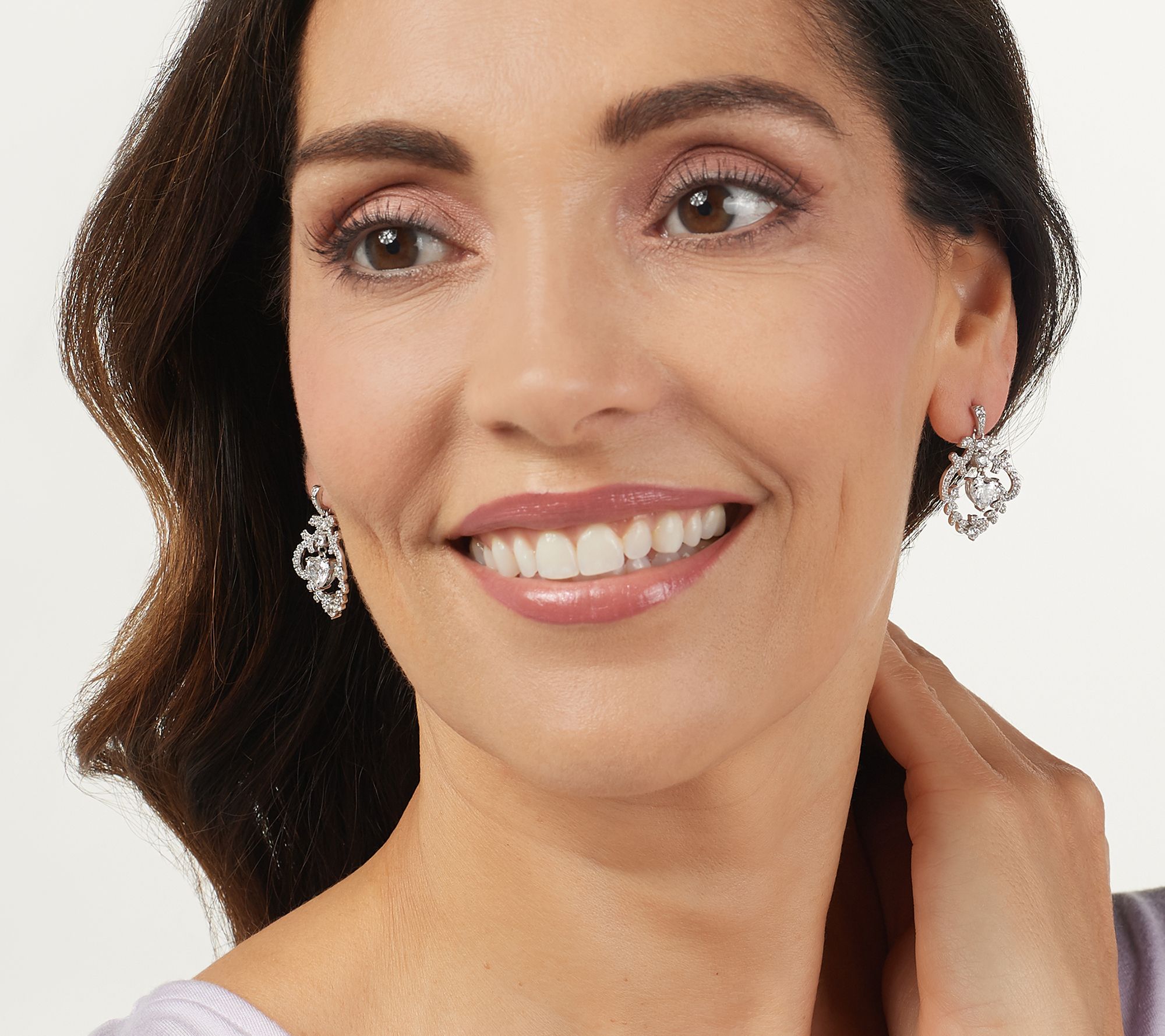 Diamonique Royal Collection Dancing Heart Earrings, Sterl