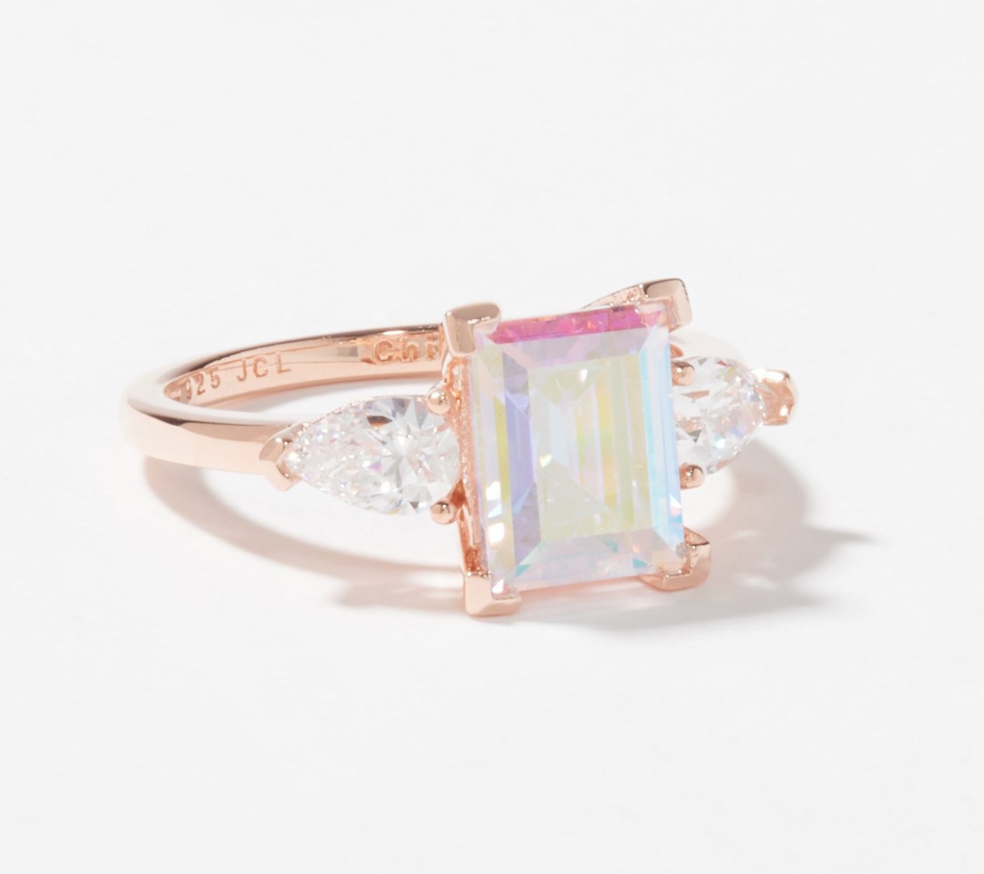 Diamonique Aurora Borealis Emerald Cut Ring, Sterling Silver - QVC.com