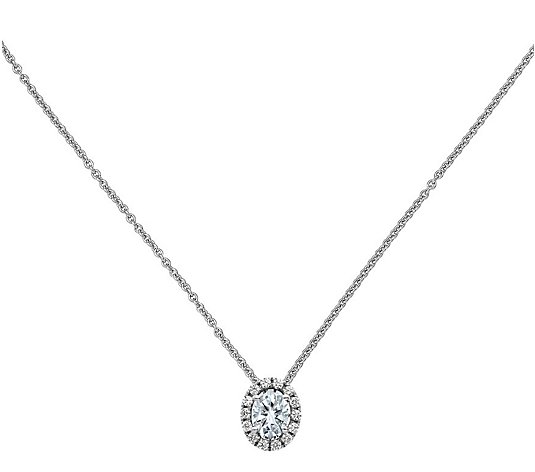 Moissanite 1.10 cttw Oval Halo Pendant with Chain, 14K