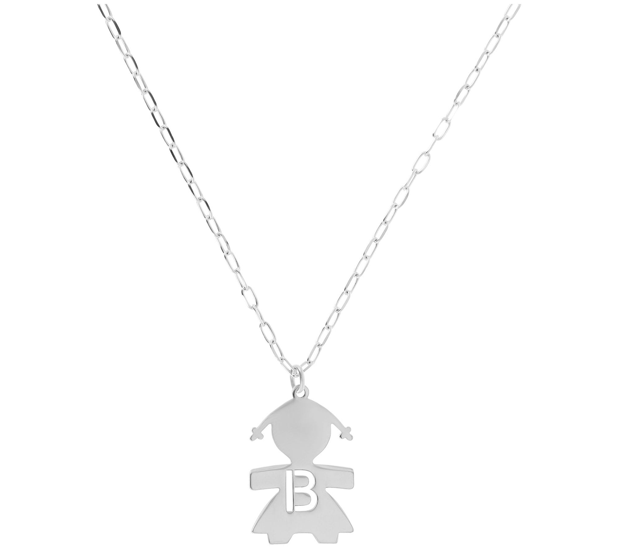 Italian Silver Girl Initial Pendant w/ Papercli p Link Chain