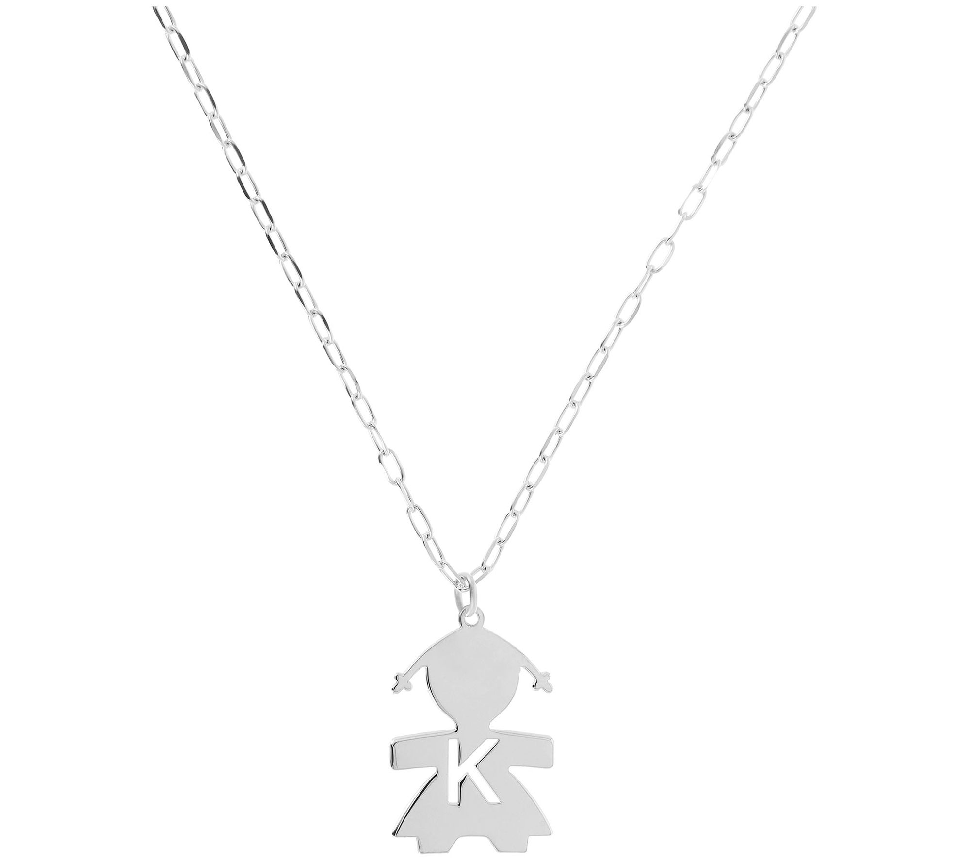 Italian Silver Girl Initial Pendant w/ Papercli p Link Chain