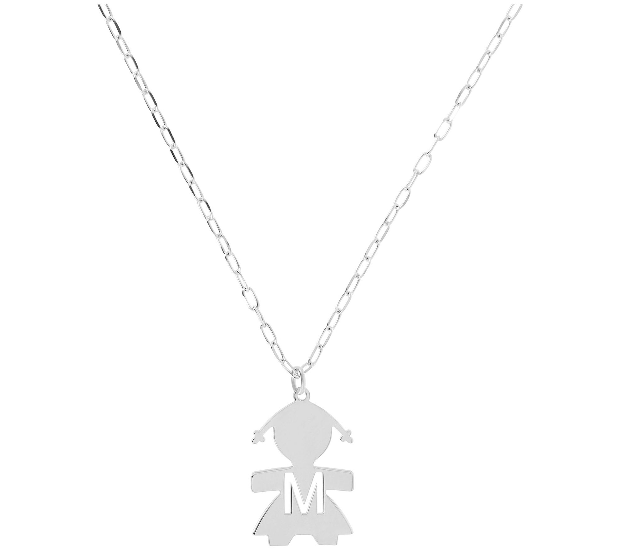 Italian Silver Girl Initial Pendant w/ Papercli p Link Chain