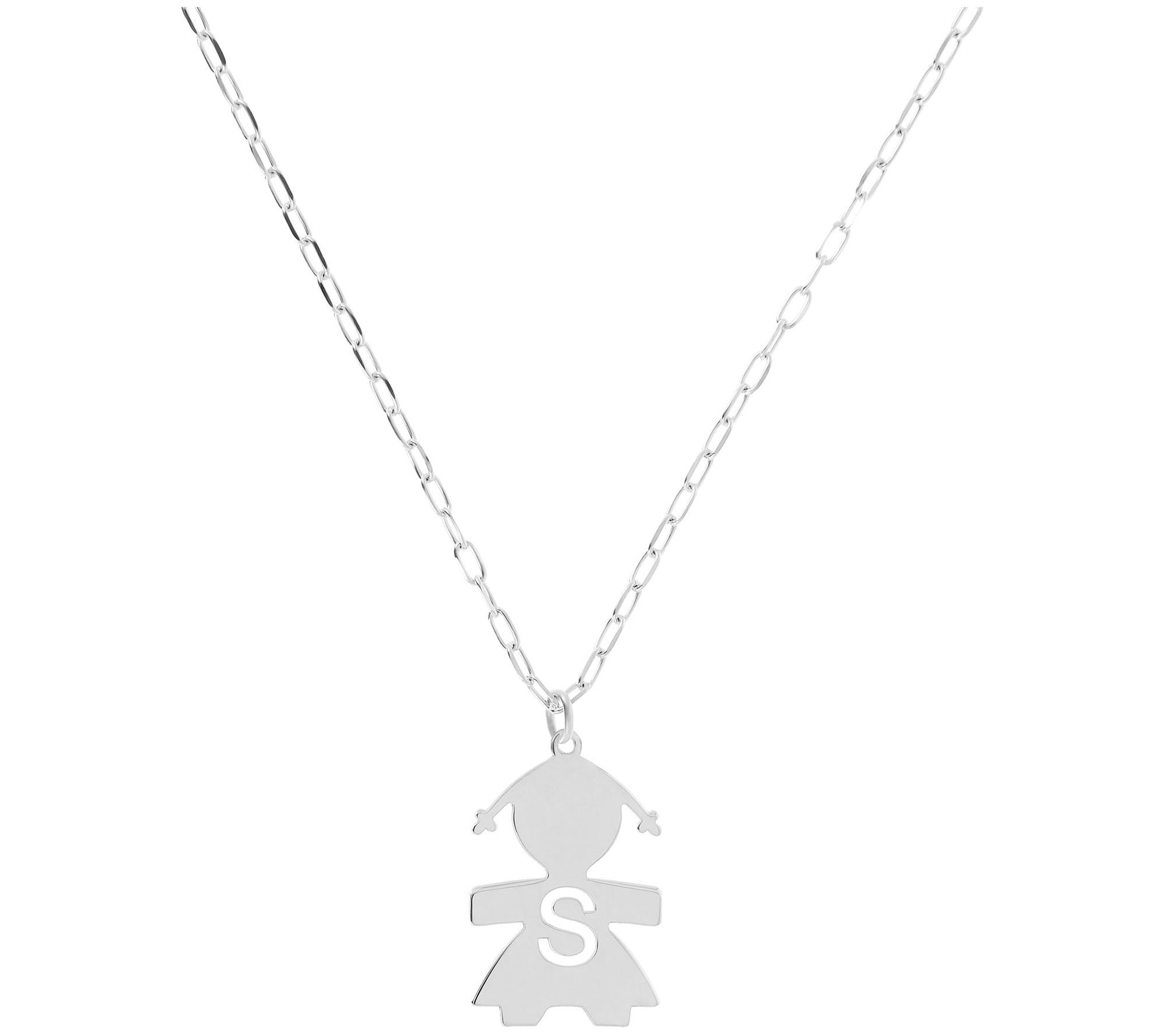 Italian Silver Girl Initial Pendant w/ Papercli p Link Chain