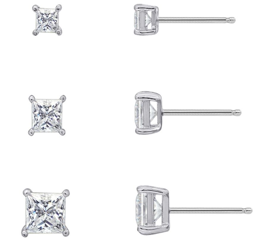 Diamonique Princess-Cut 1.30 cttw Solitaire StuEarrings Set