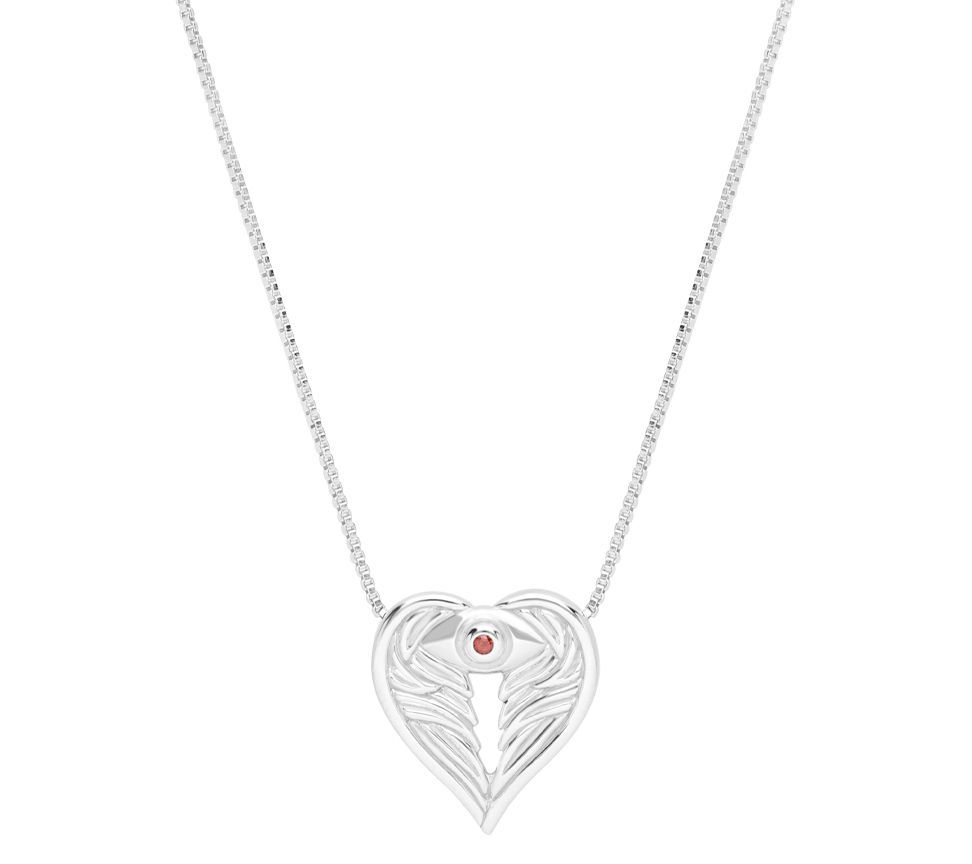 Goddaughters Sterling Silver Garnet Angel Eye N ecklace