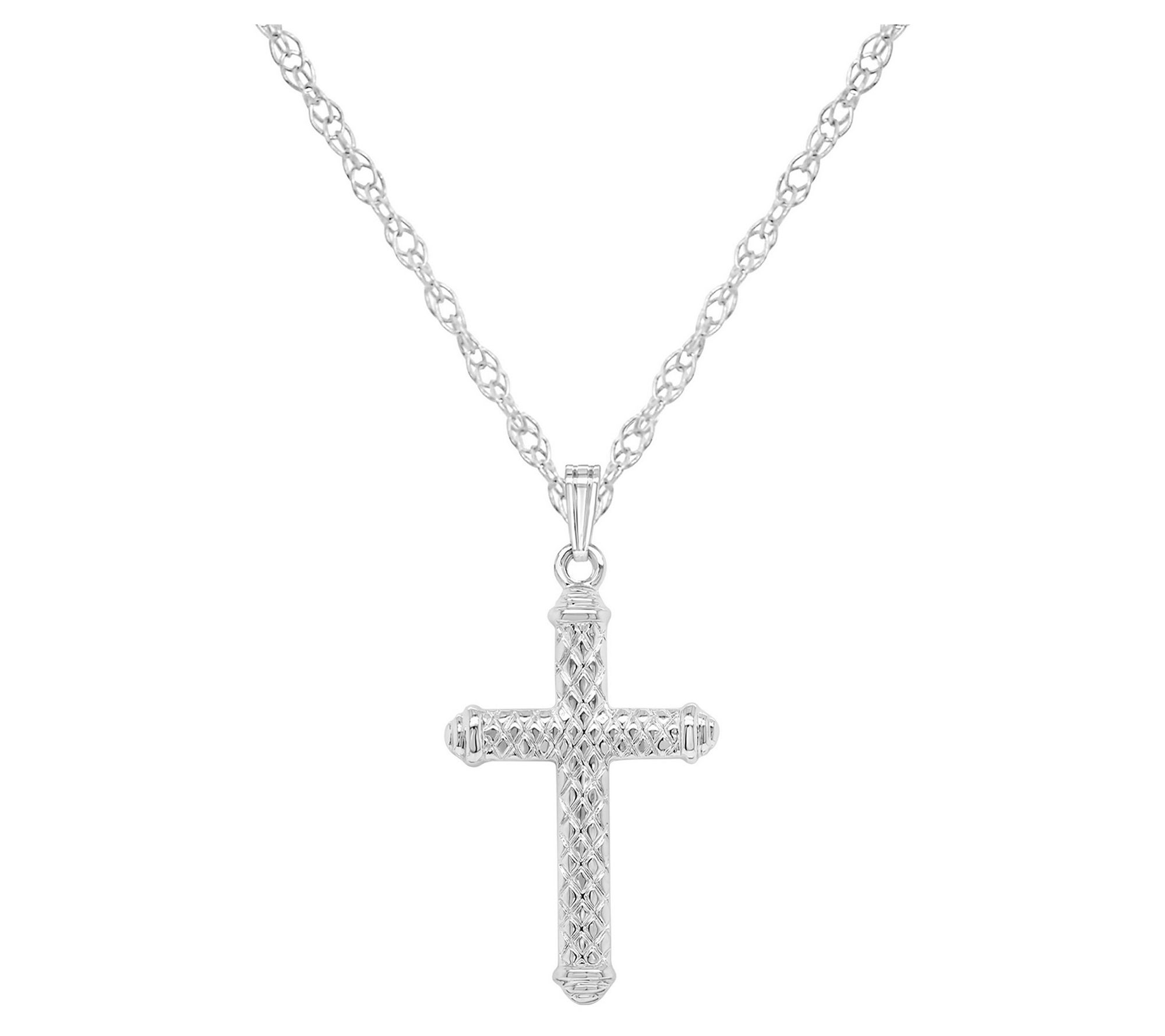 Textured Cross Pendant w/ Chain, Sterling Silver - QVC.com