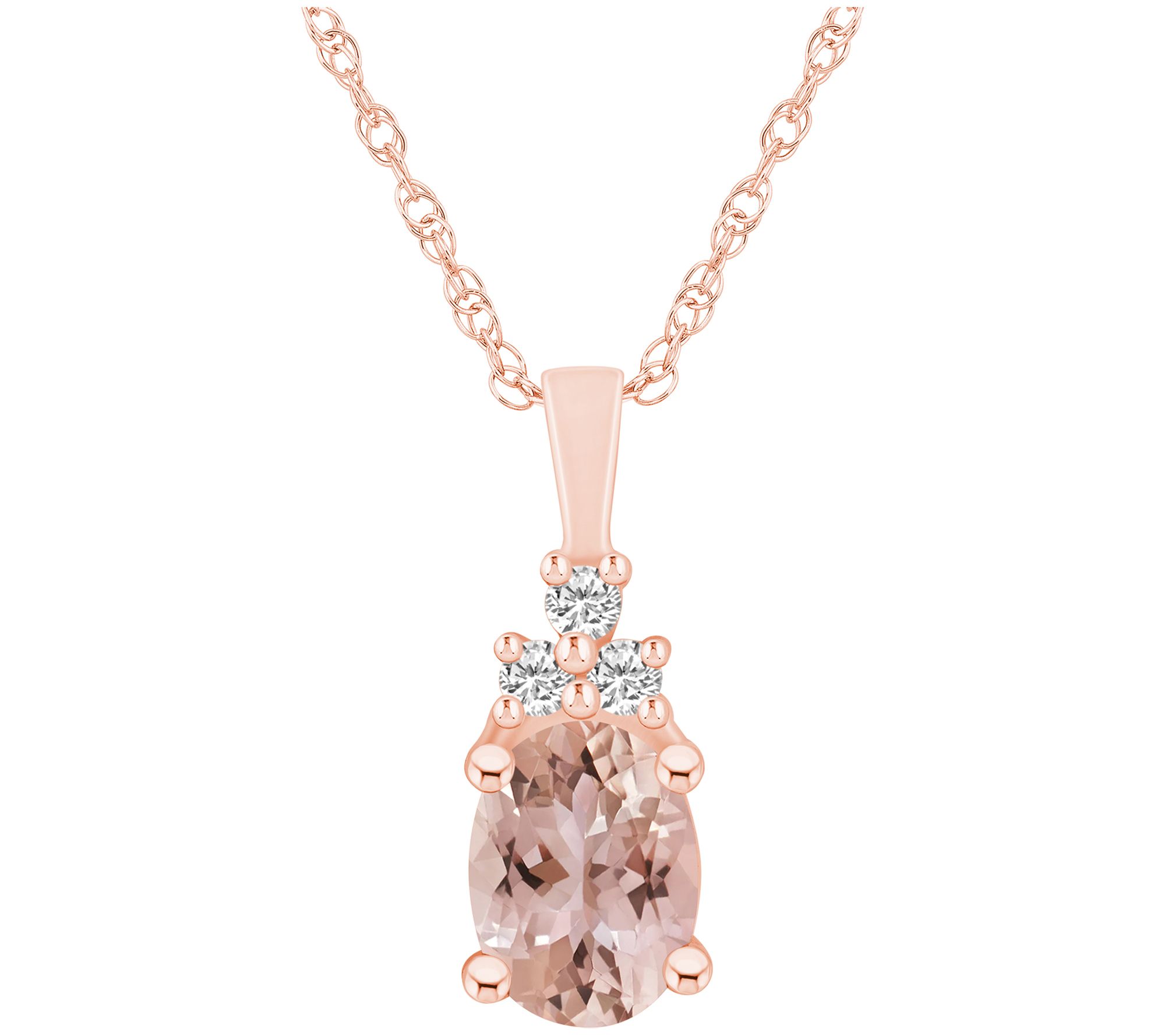 Affinity Gems Oval Morganite & Diamond Pendantw/ Chain, 14K