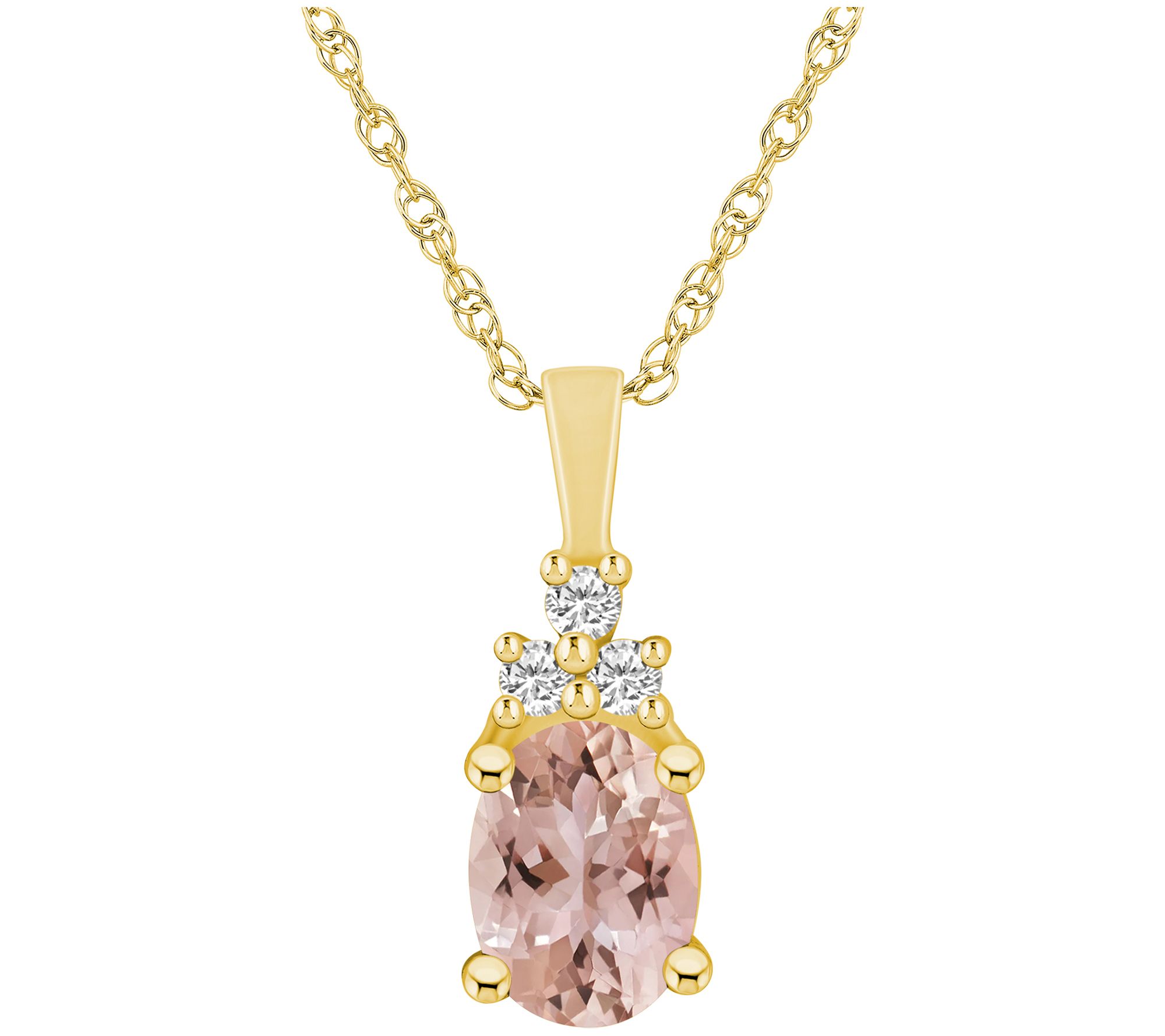 Affinity Gems Oval Morganite & Diamond Pendantw/ Chain, 14K