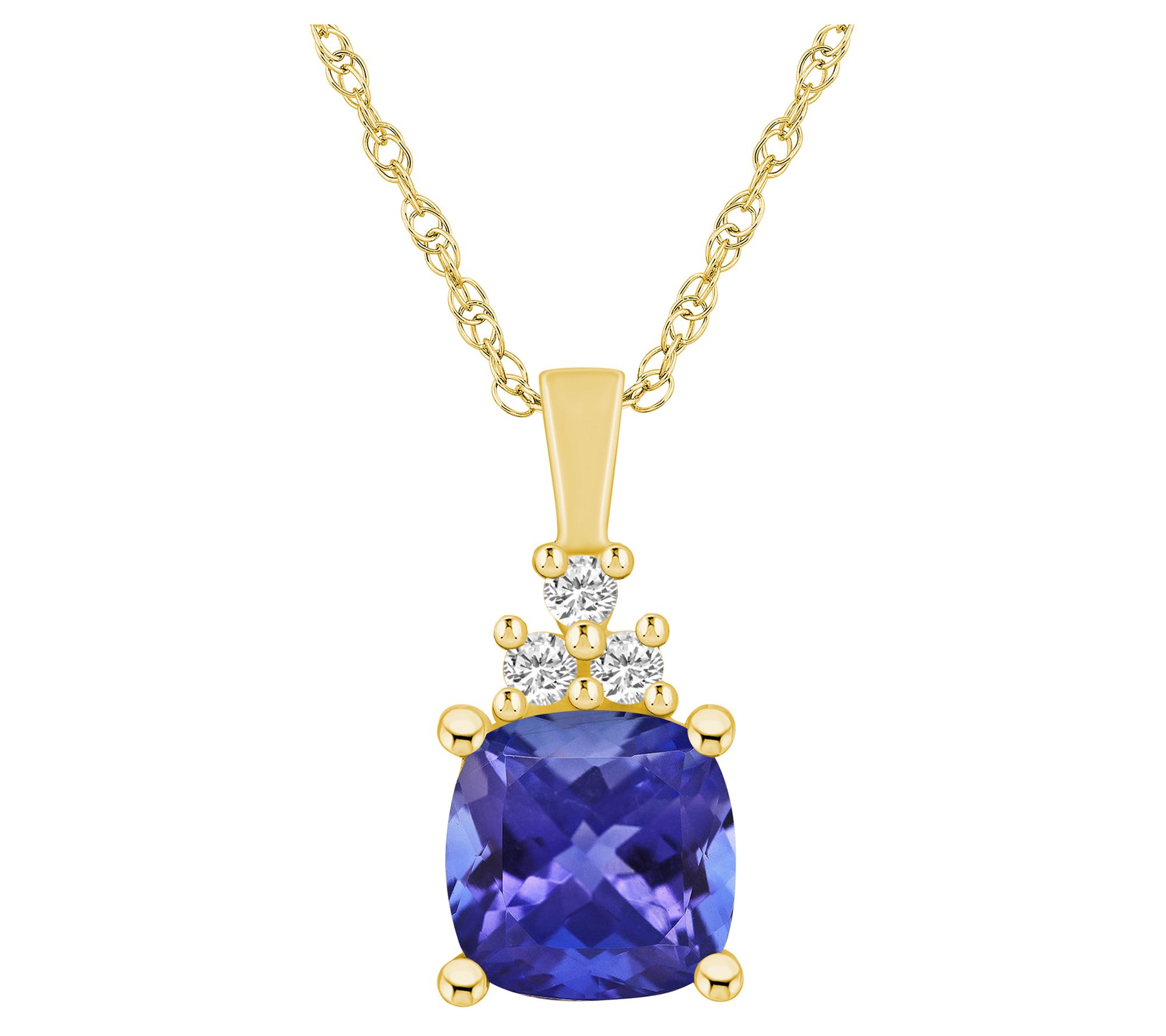 Affinity Gems Tanzanite & Diamond Pendant w/ Chain, 14K Gold