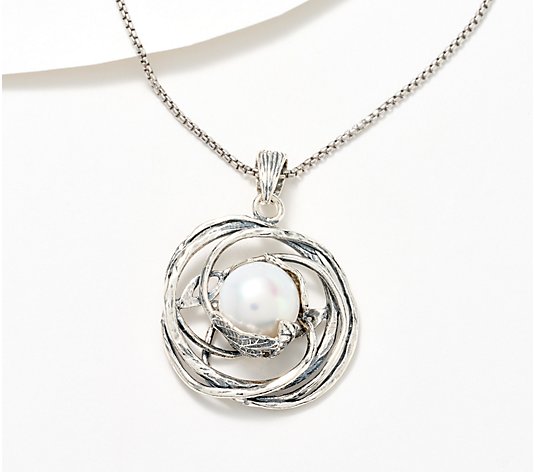 Or Paz Sterling Silver Leaf Cultured Pearl Pendant Necklace