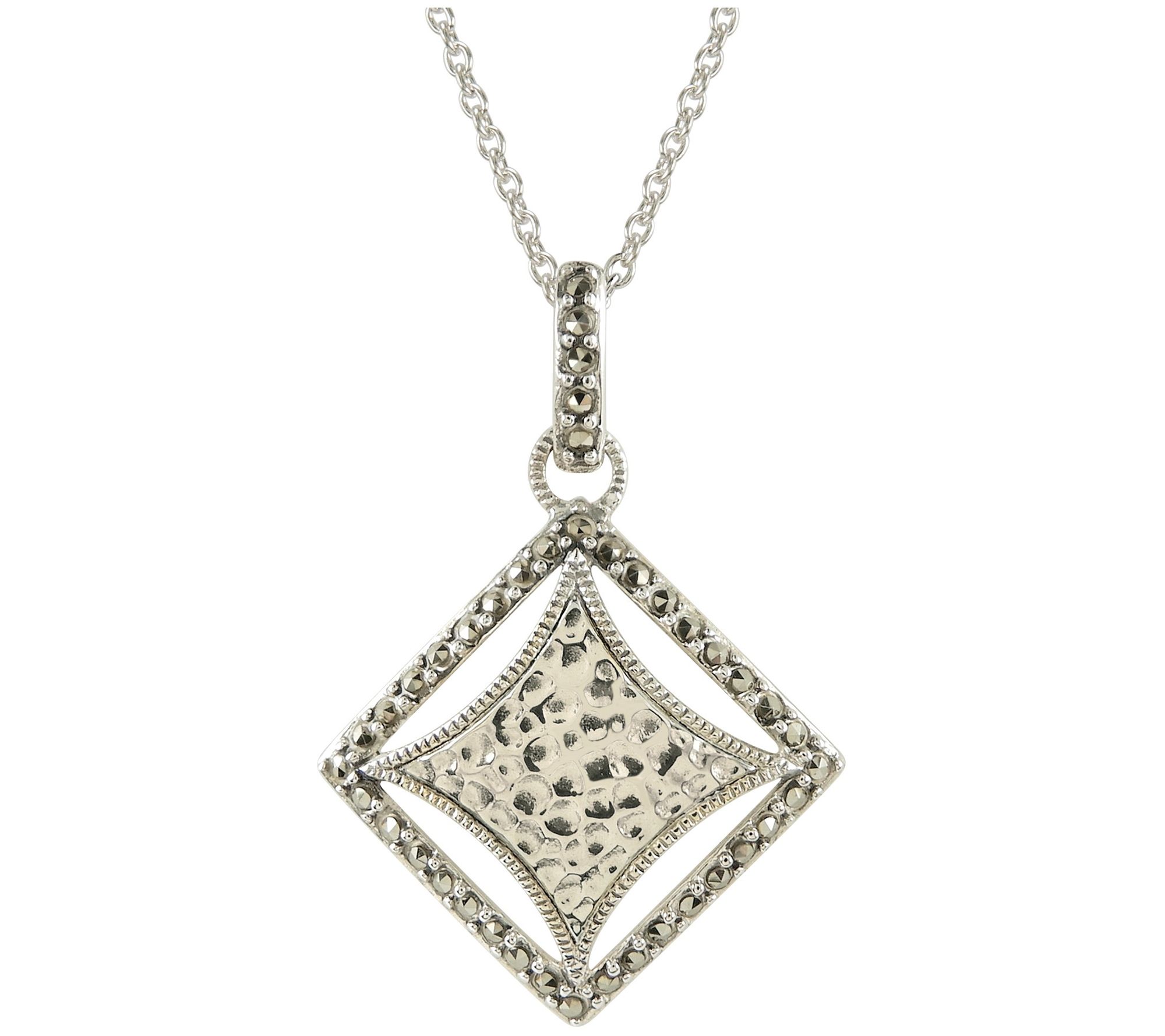 Suspicion Sterling Silver Marcasite Textured Pendant w/ Chain