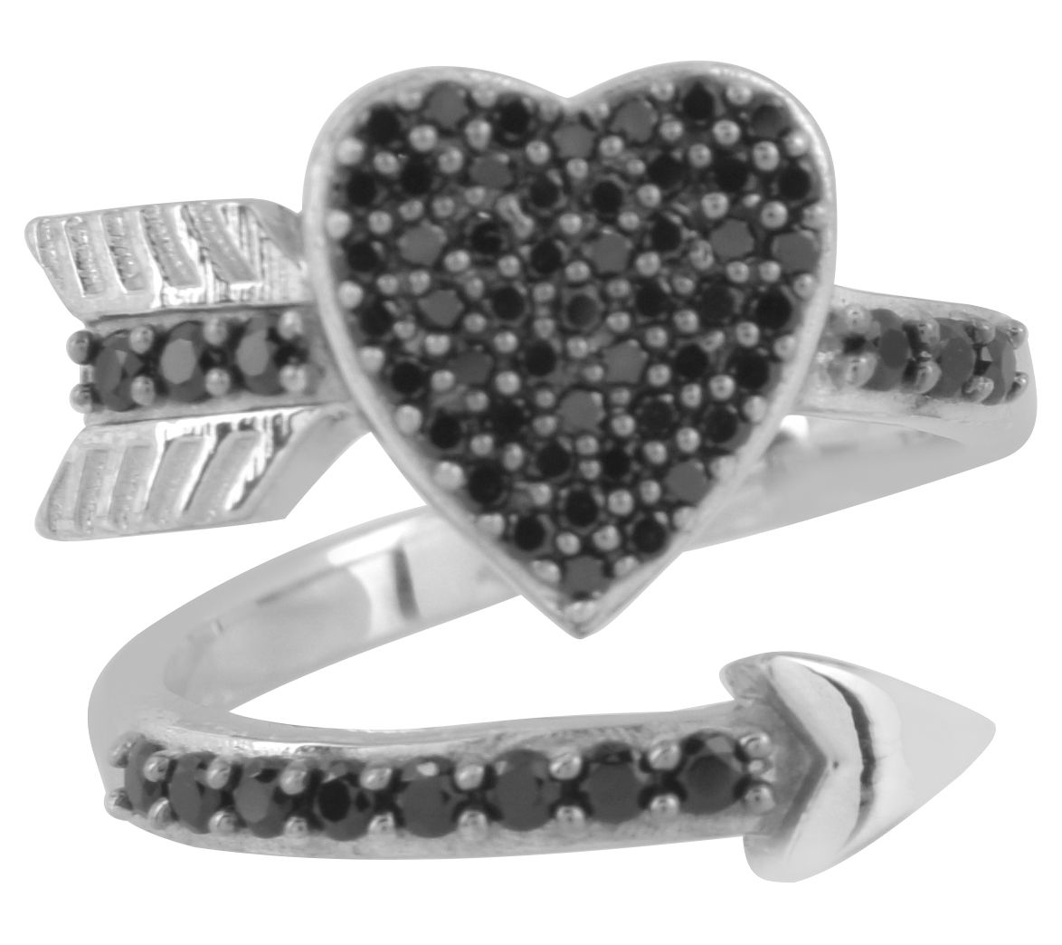 Affinity Gems Black Spinel Heart & Arrow Wrap Ring, Sterling