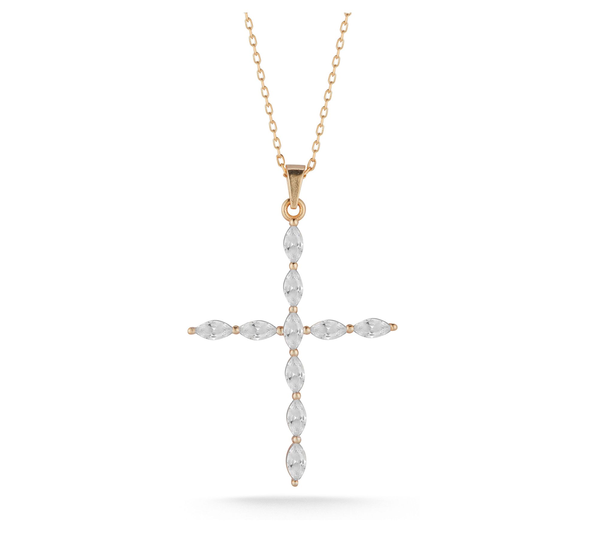Sterlina Silver Marquise CZ Cross Pendant w/ Chin, Sterling