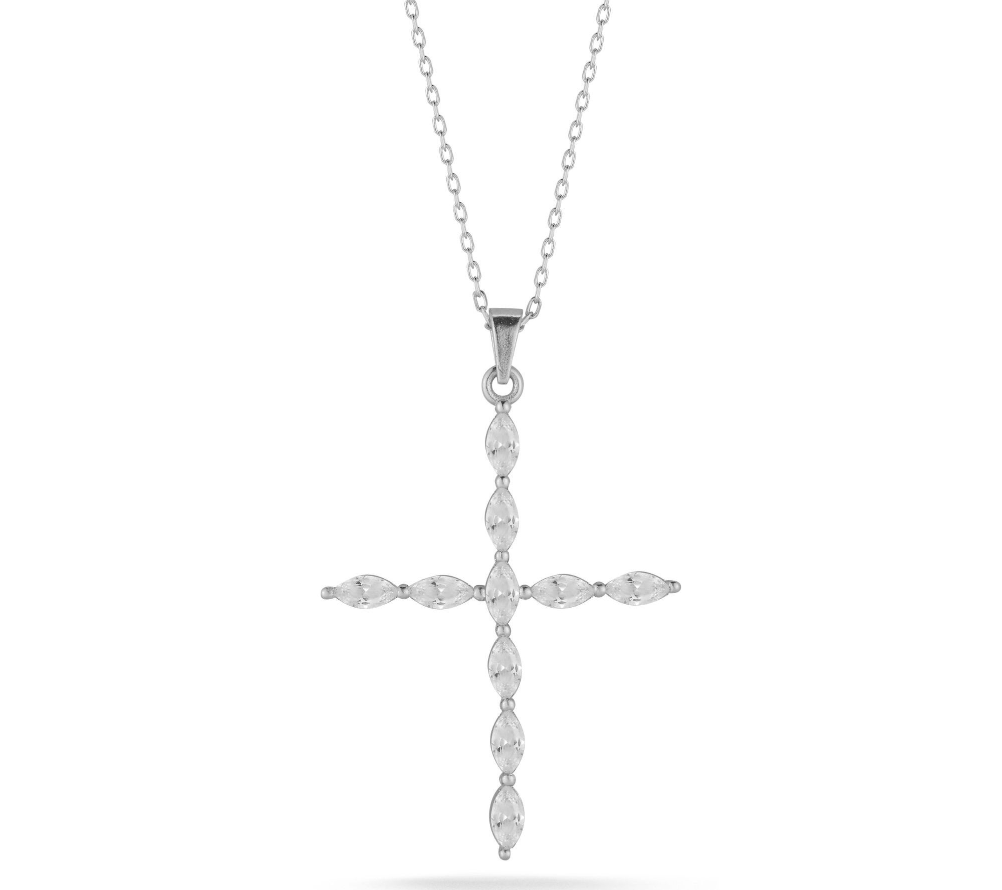 Sterlina Silver Marquise CZ Cross Pendant w/ Chin, Sterling