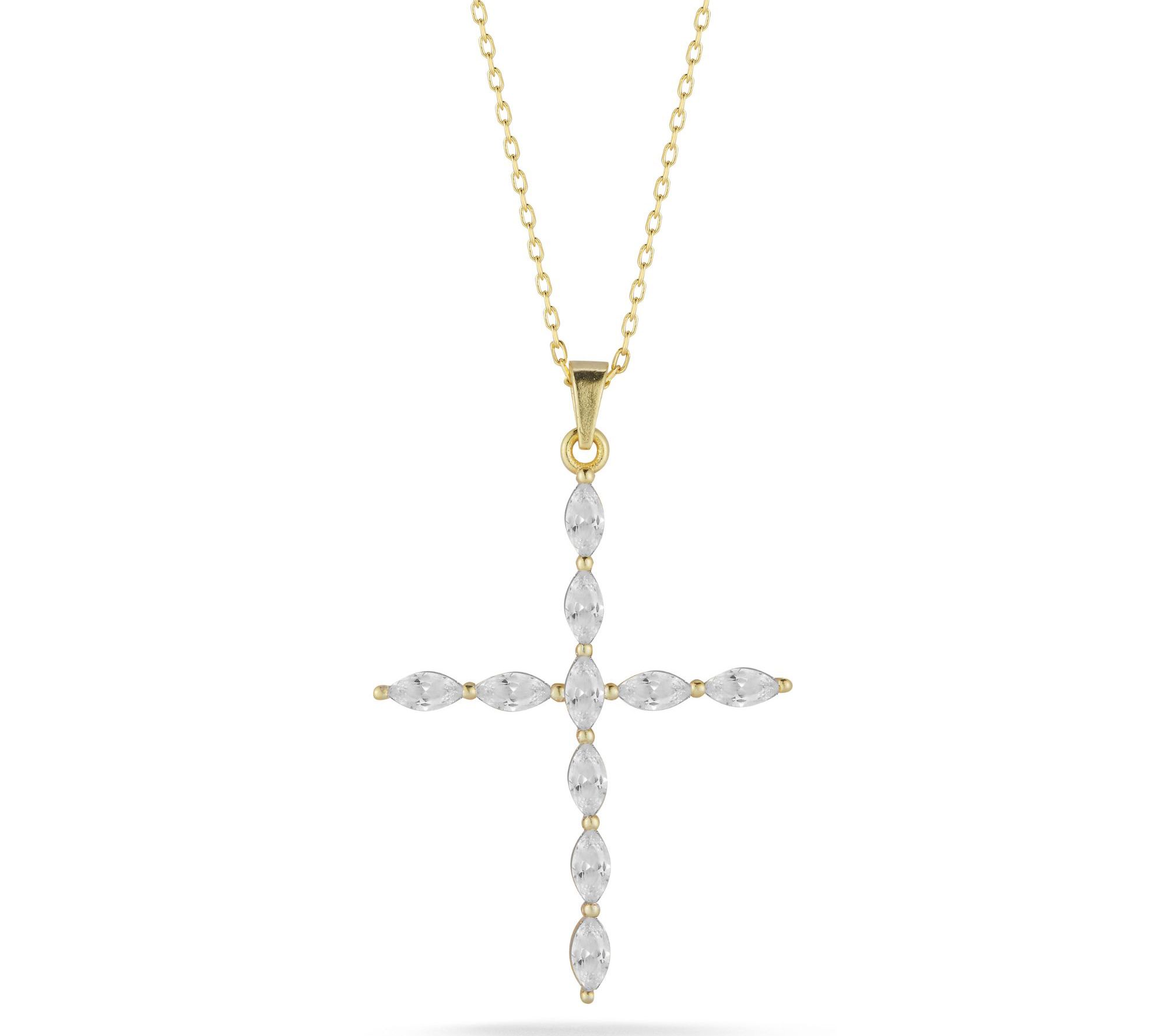 Sterlina Silver Marquise CZ Cross Pendant w/ Chin, Sterling