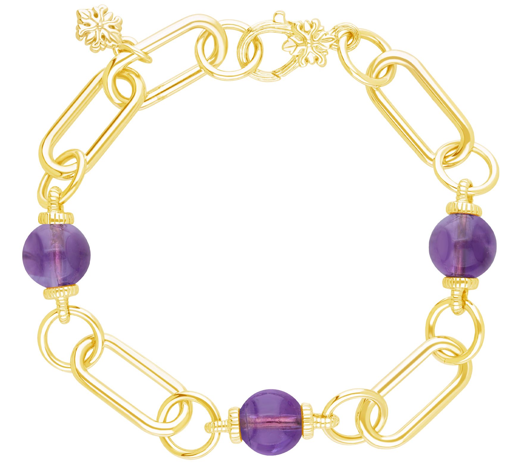 Ariva 18K Gold Clad Paperclip Link Gemstone Bead Bracelet
