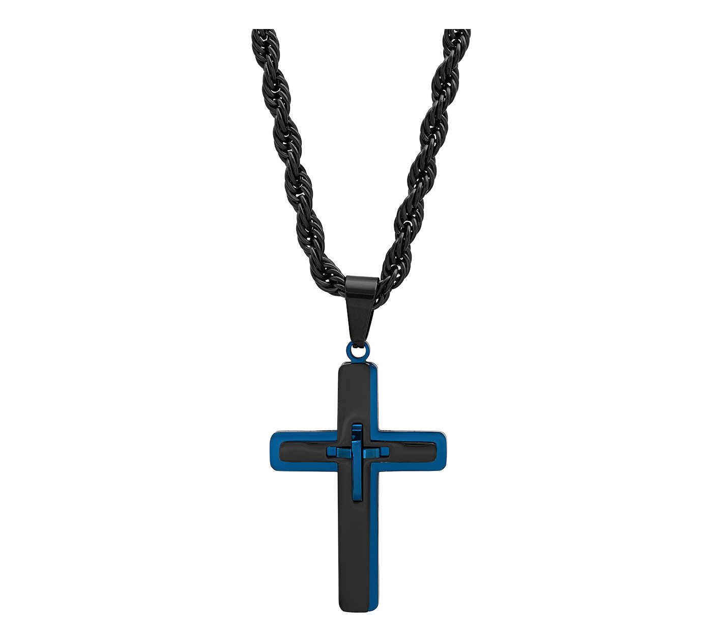 Steel By Design Men's Two-Tone Cross Pendant w/Chain