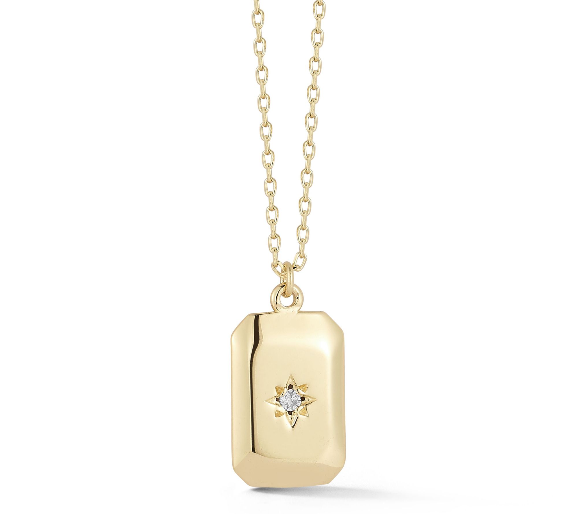 Luminosa Gold Diamond Accented Tag Pendant w/ Chain, 14K