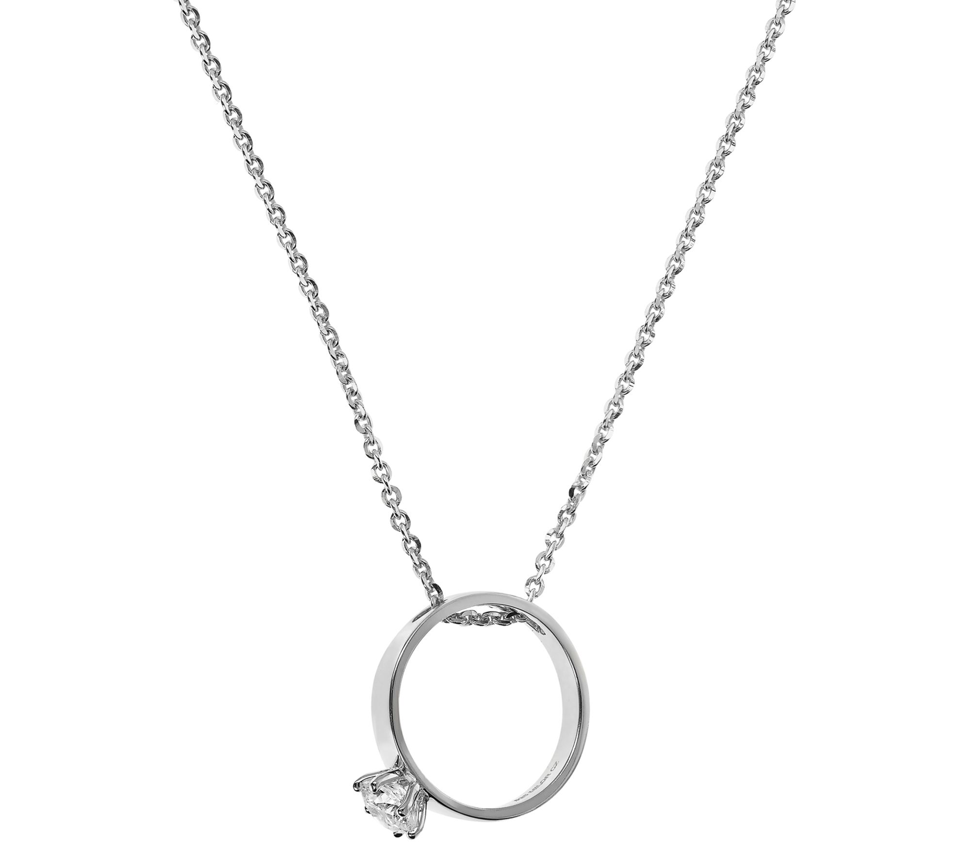 Diamonique Italia Solitaire Ring Pendant w/ Chain