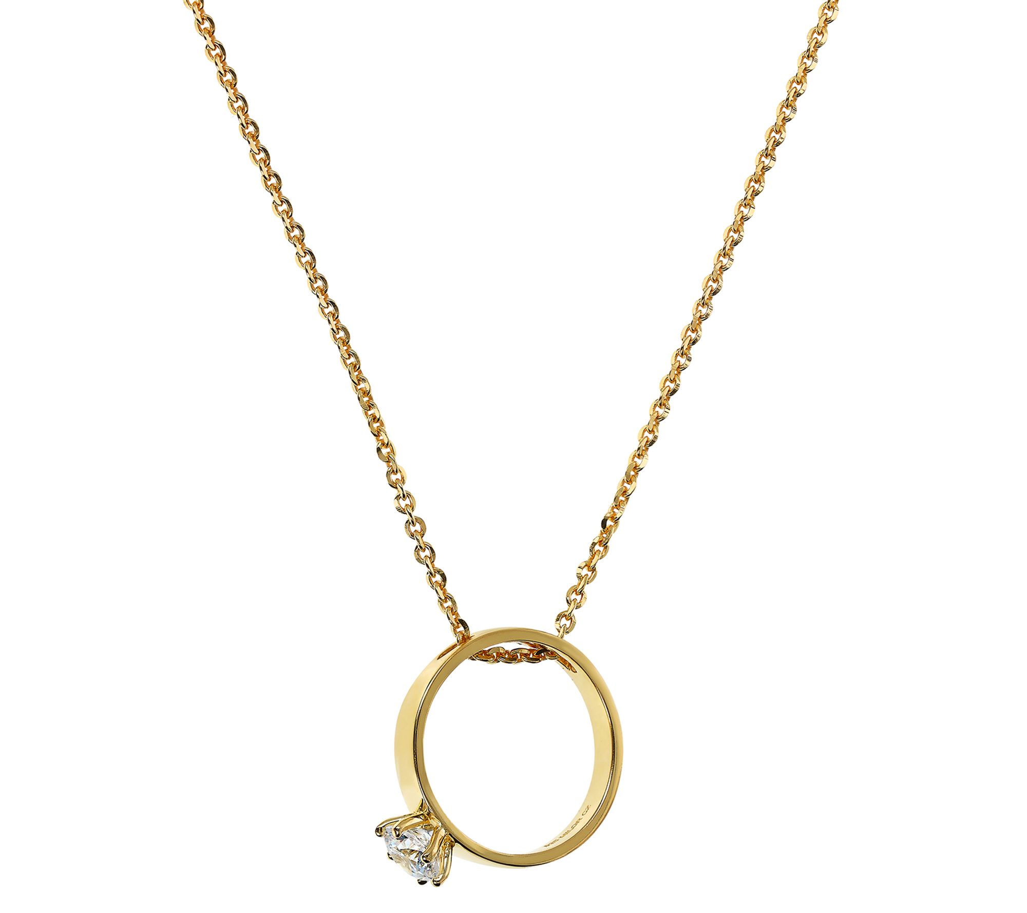 Diamonique Italia Solitaire Ring Pendant w/ Chain