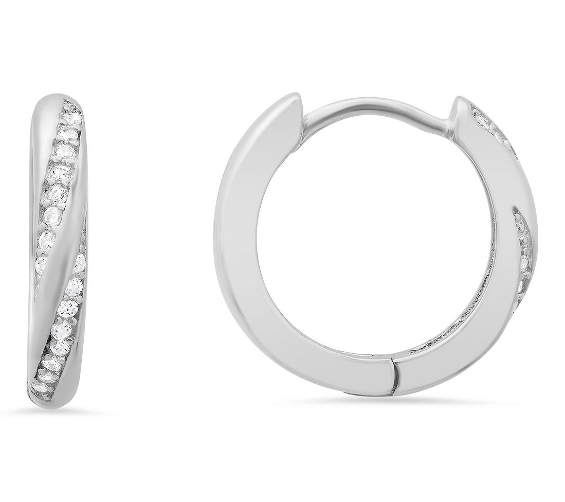 Diamonique 0.20 cttw Swirl Hoop Earrings, Sterling Silver