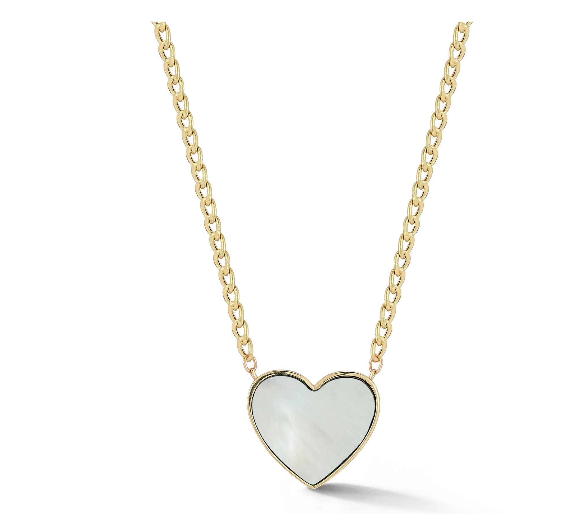 Luminosa Gold Mother of Pearl Heart Curb Link Necklace, 14K