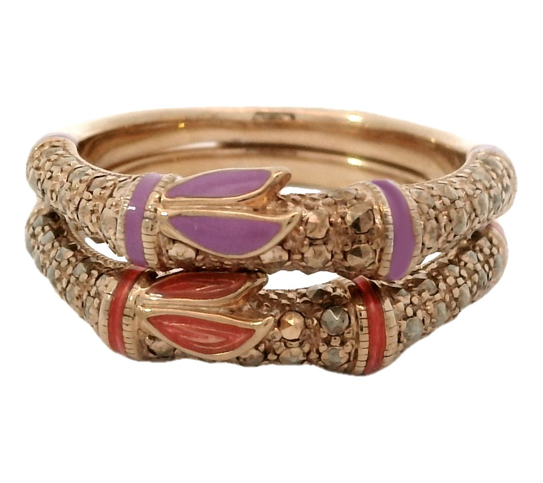 Dallas Prince 14K Gold Clad Marcasite & EnamelBand Ring Set