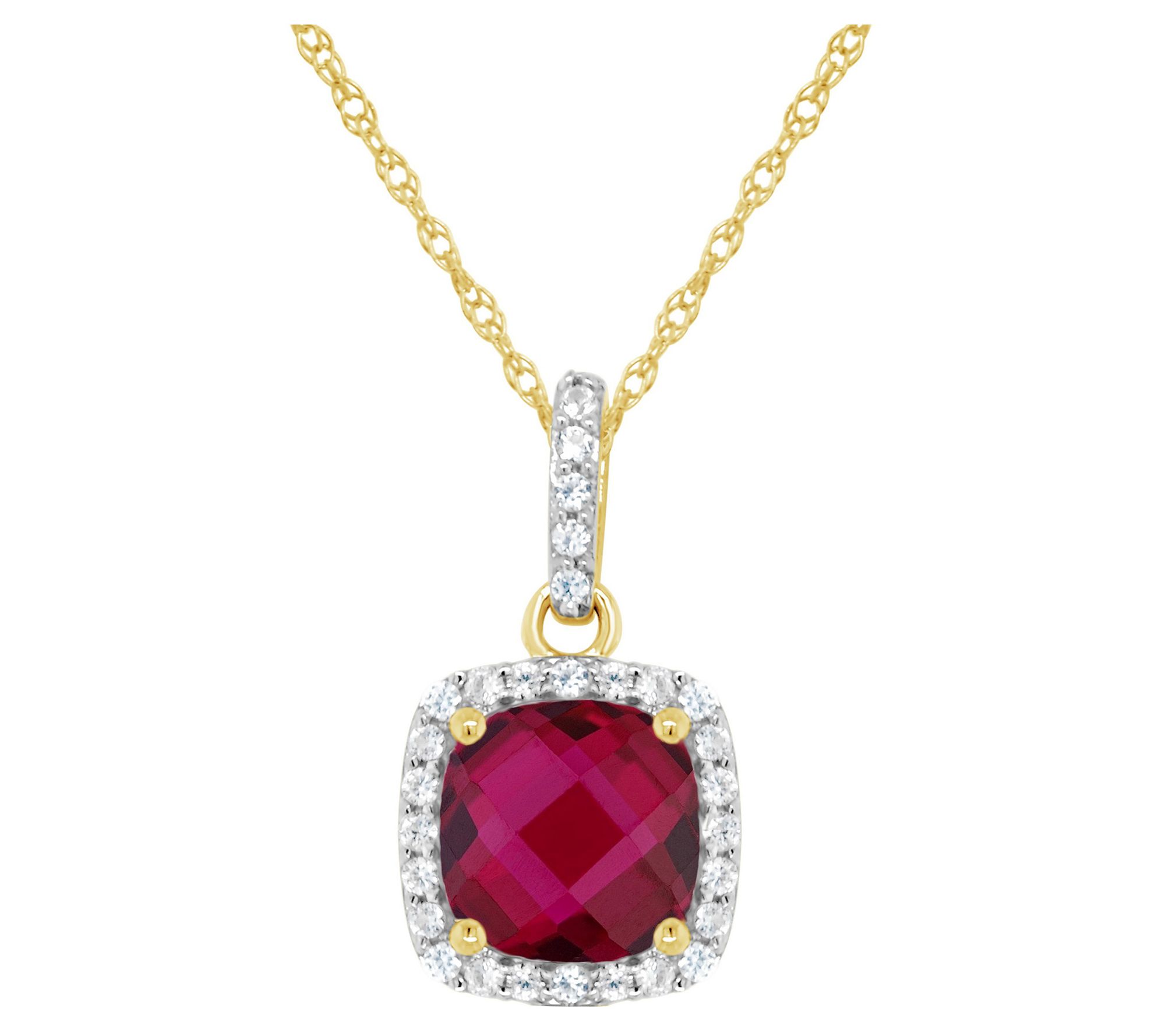 Affinity Gems Created Gemstone Halo Pendant w/Chain, 10K Gold
