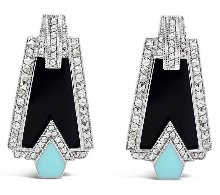 Dallas Prince Sterling Chrome Marcasite & OnyxDeco Earrings