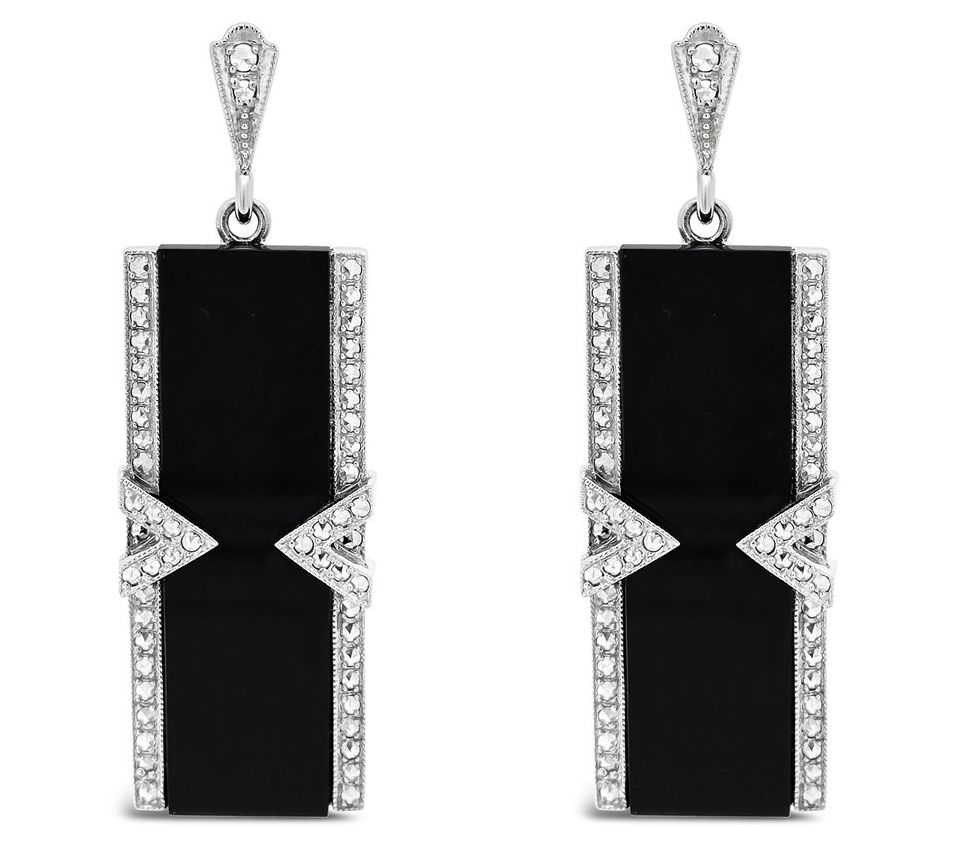 Dallas Prince Sterling Chrome Marcasite & OnyxDrop Earrings