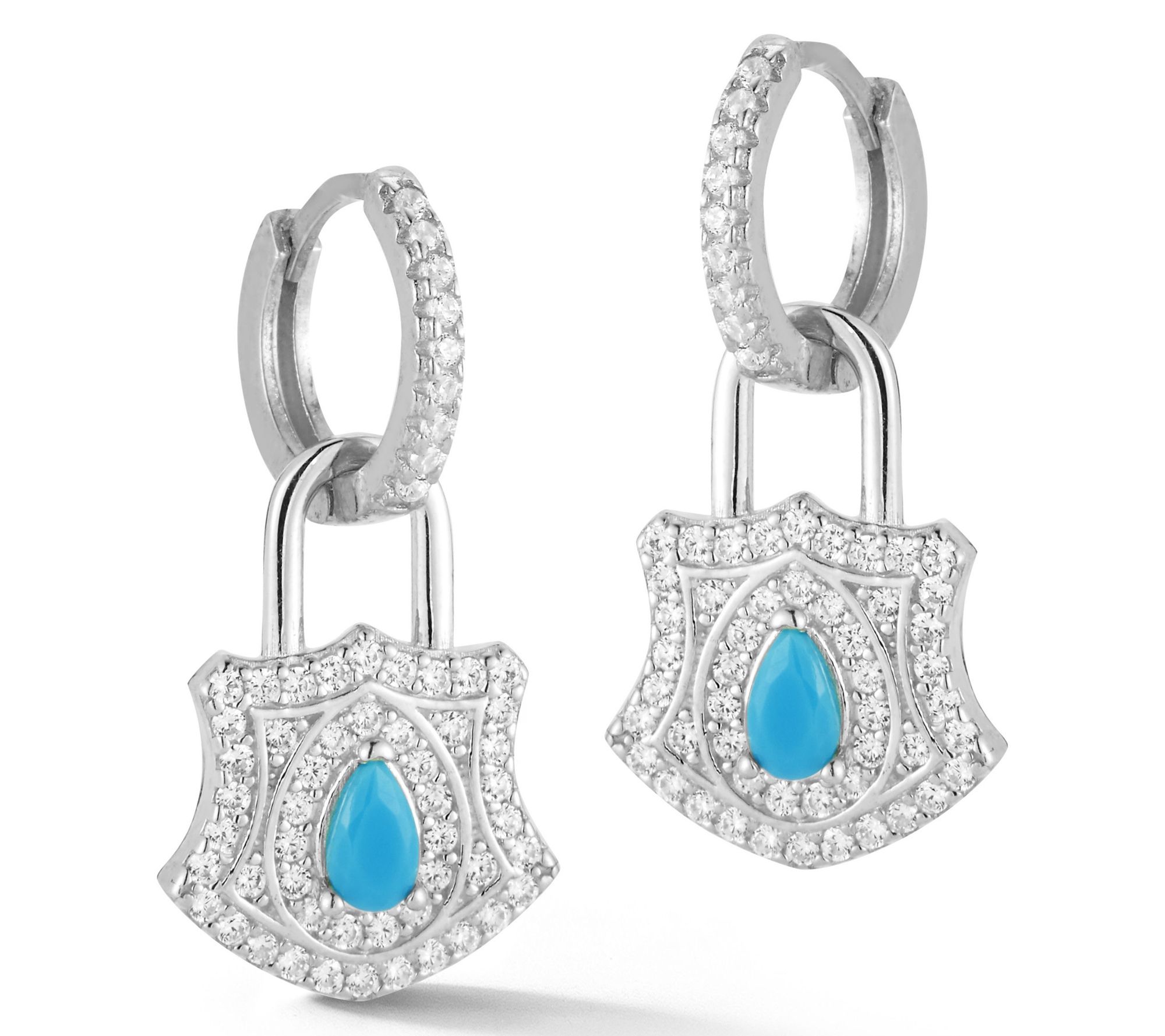 Sterlina Silver Simulated Turquoise Lock Earrings, Sterling