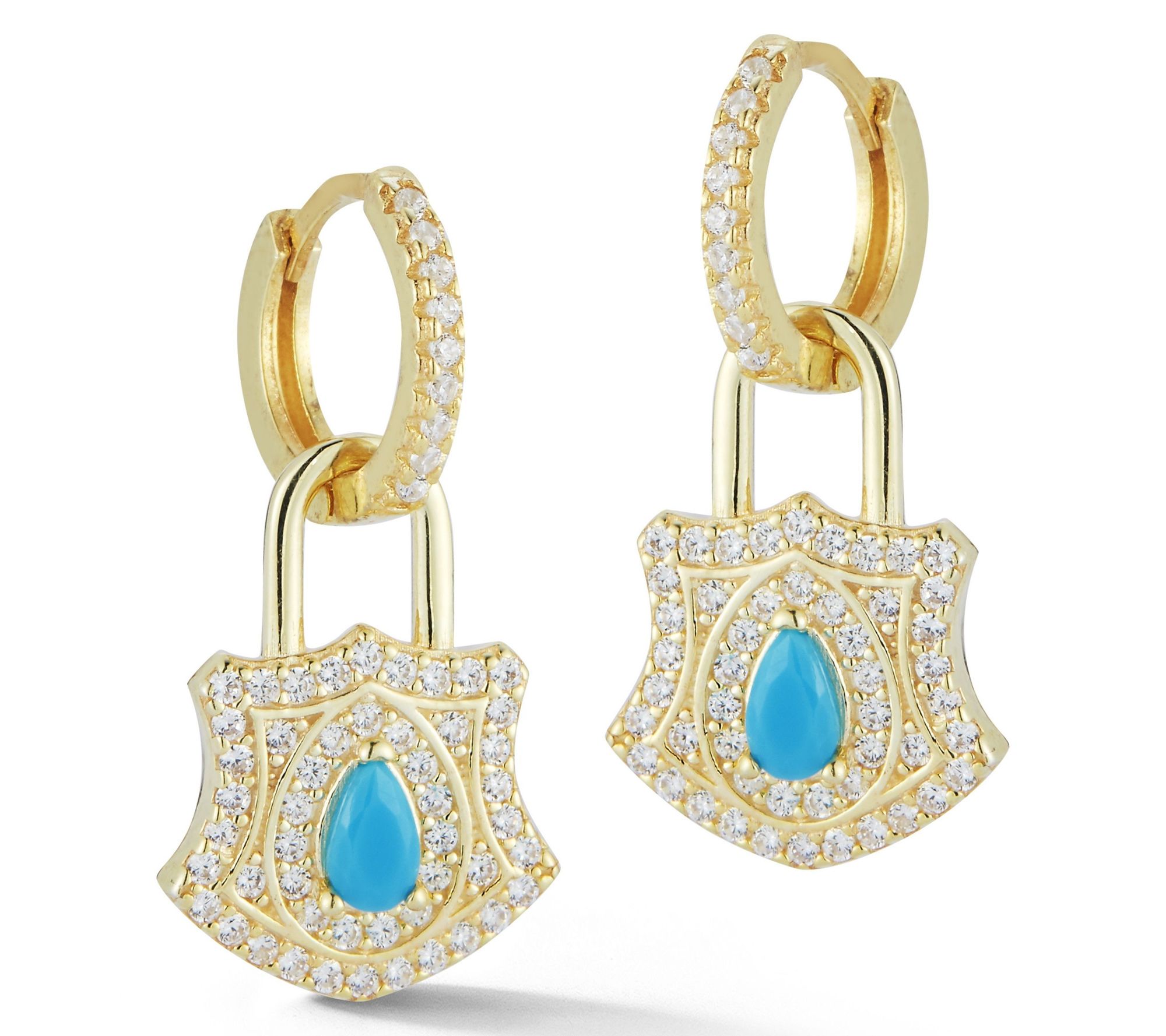 Sterlina Silver Simulated Turquoise Lock Earrings, Sterling