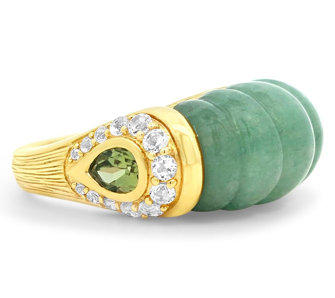 Ariva 18K Gold Clad Aventurine & Peridot Chatham Ring
