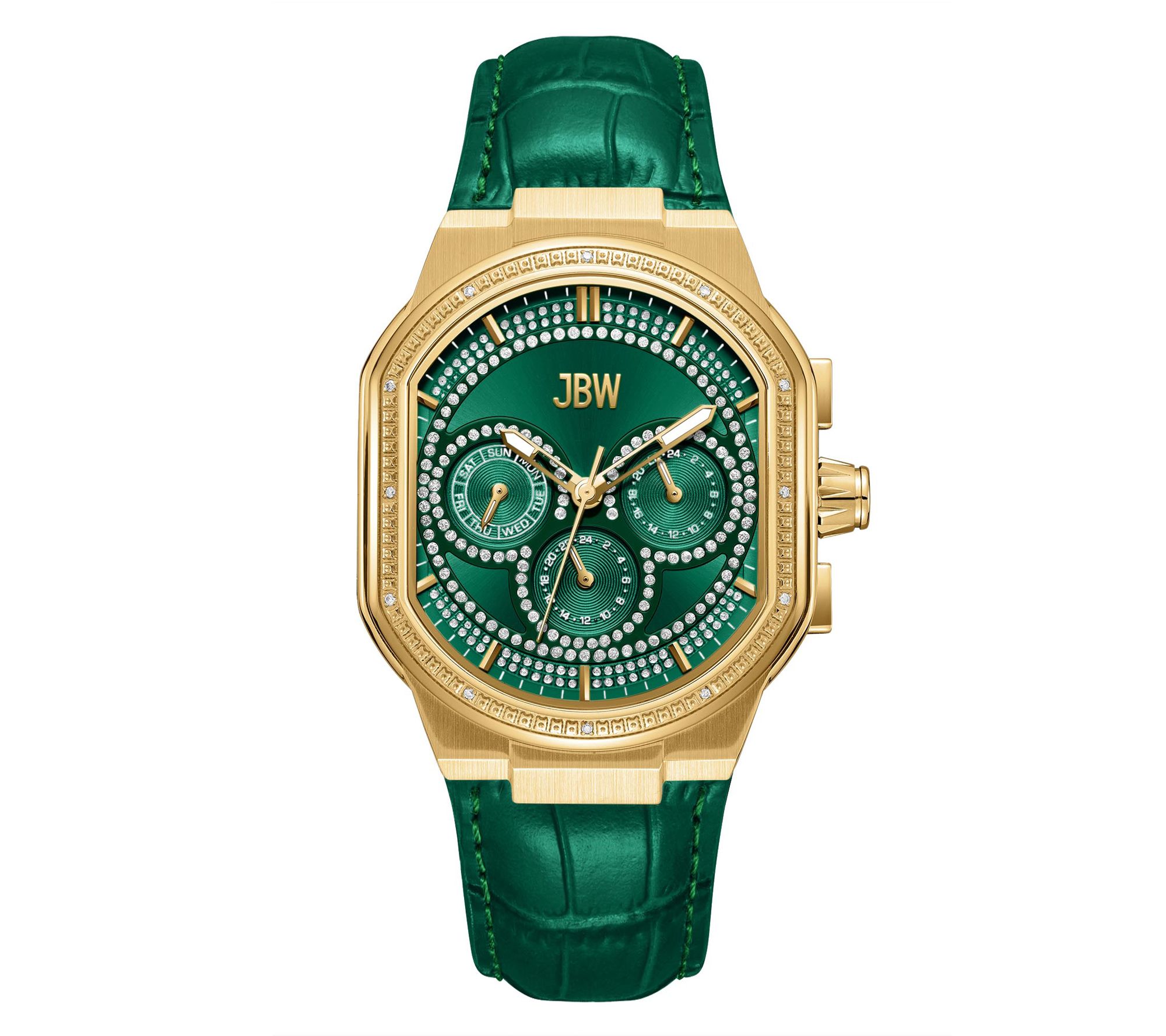  JBW Men's Orion Automatic 18K Plated Diamond Green Band Watch
