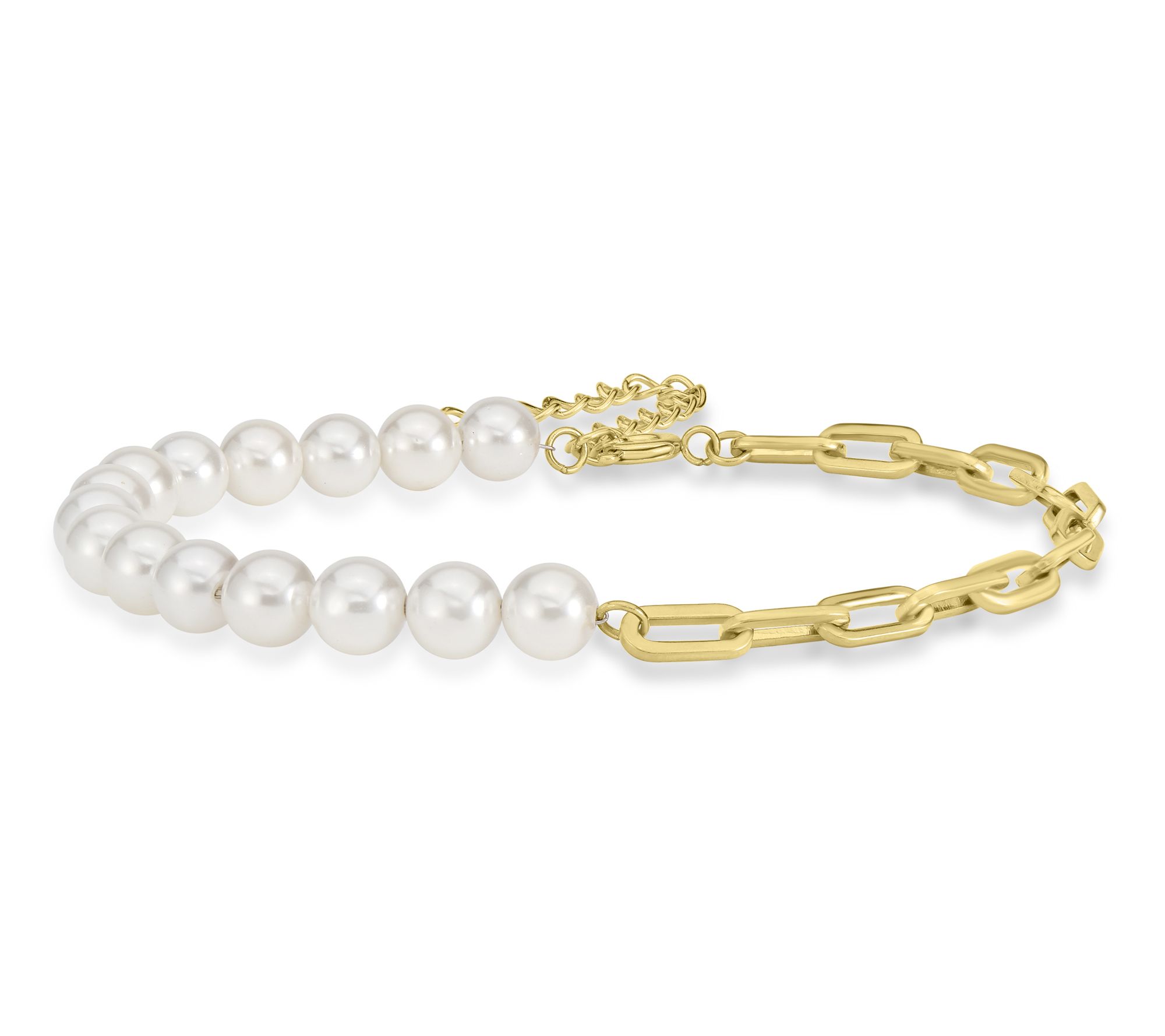 Steel by Design Simulated Pear l Paperclip Bra celet