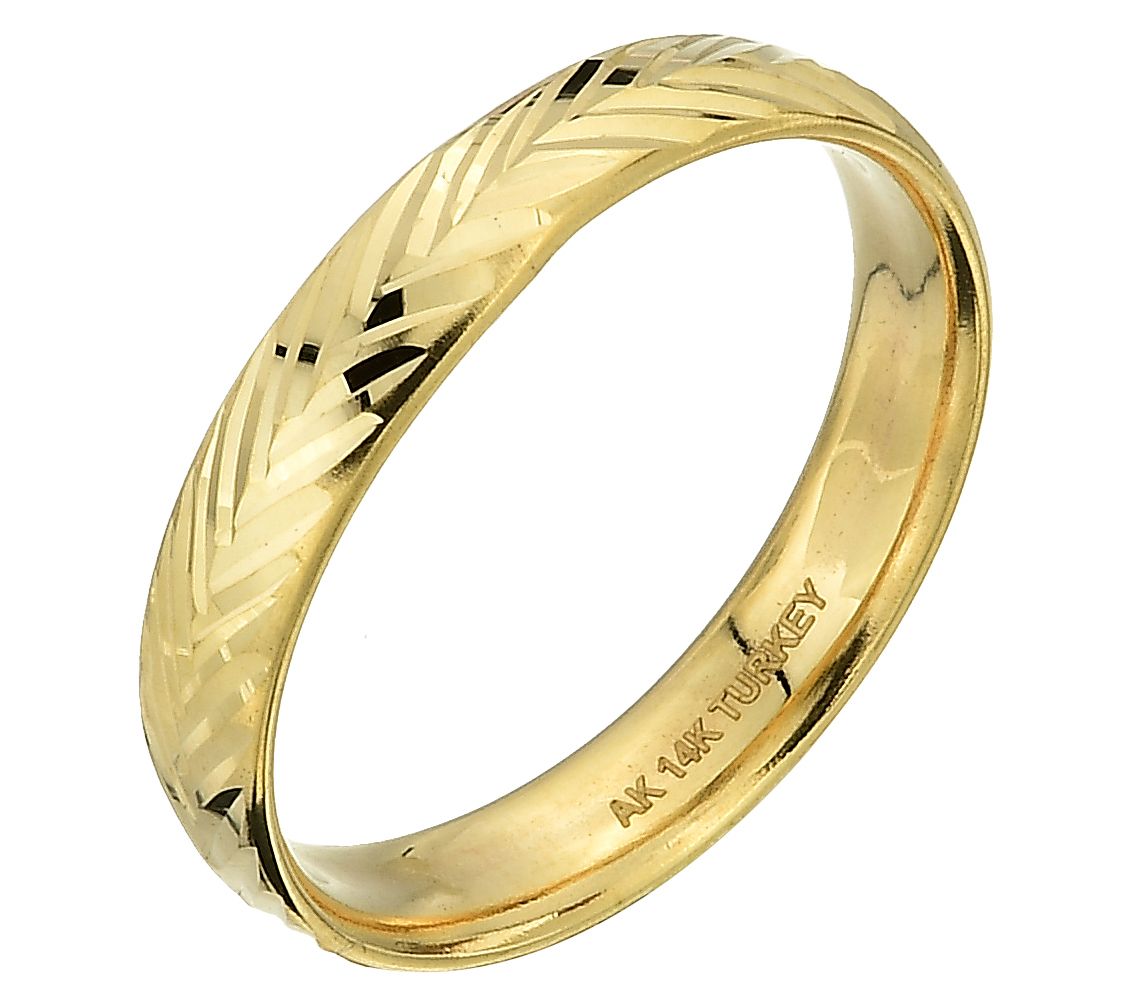 Adorna 14K Gold Chevron Design Diamond Cut BandRing
