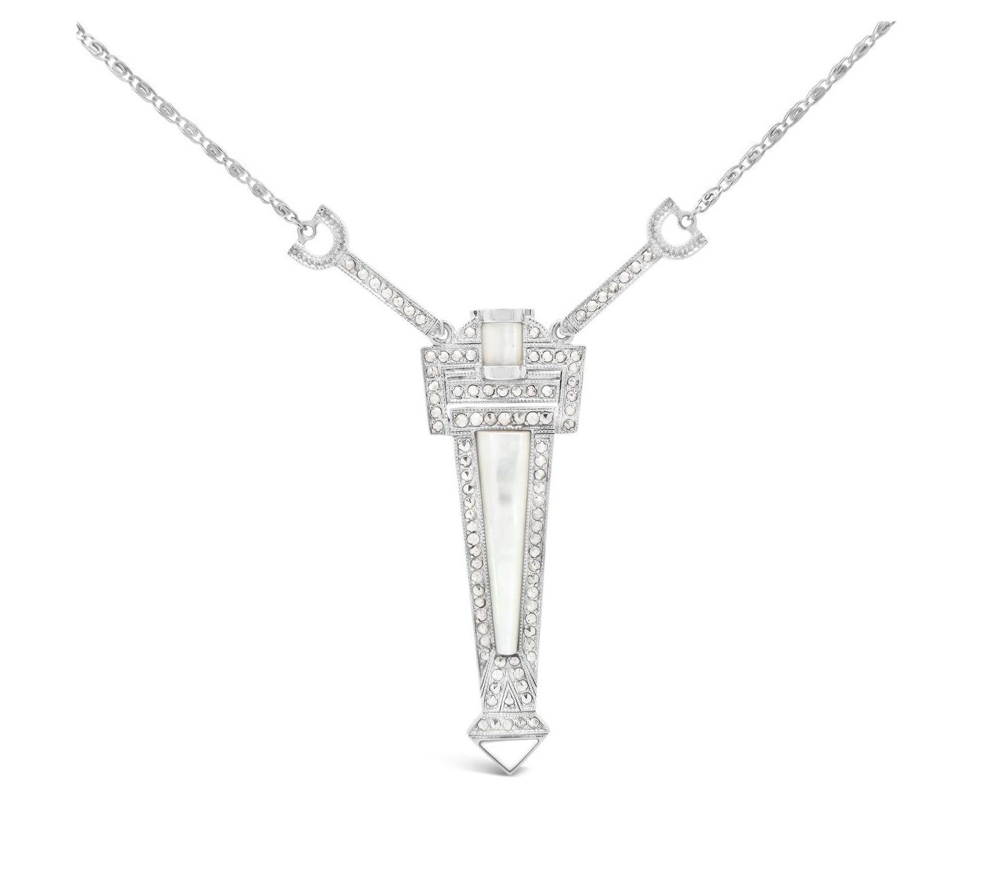 Dallas Prince Sterling Chrome Marcasite EmpireNecklace