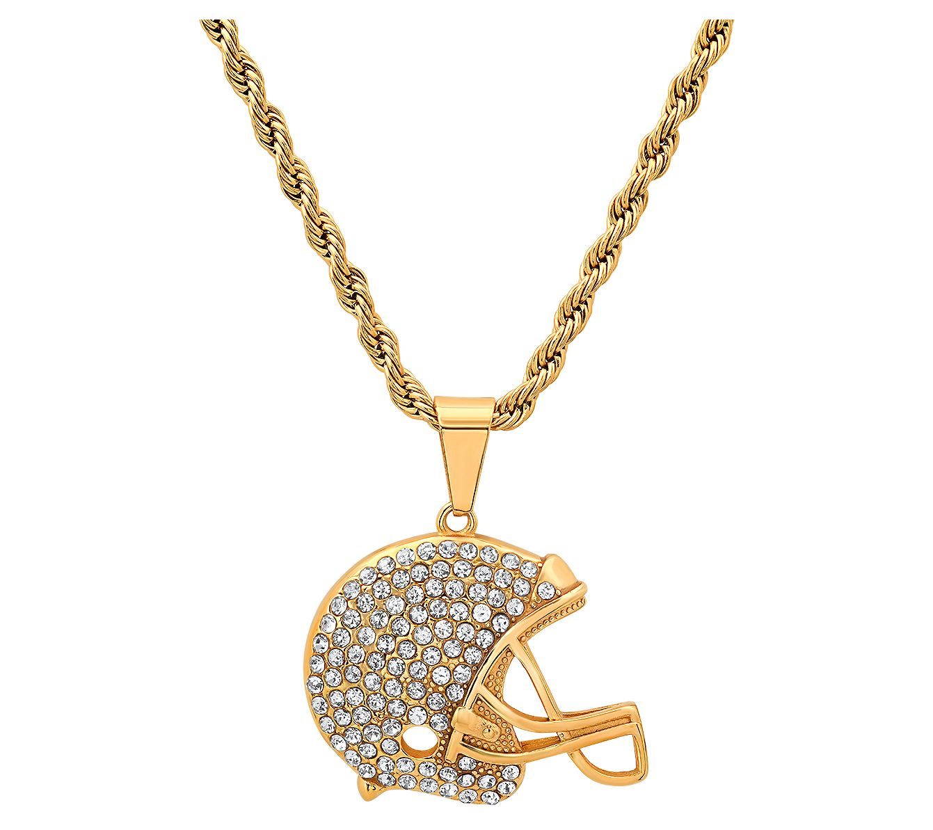 Steel By Design Men's 18K Plated Football Helmet Necklace