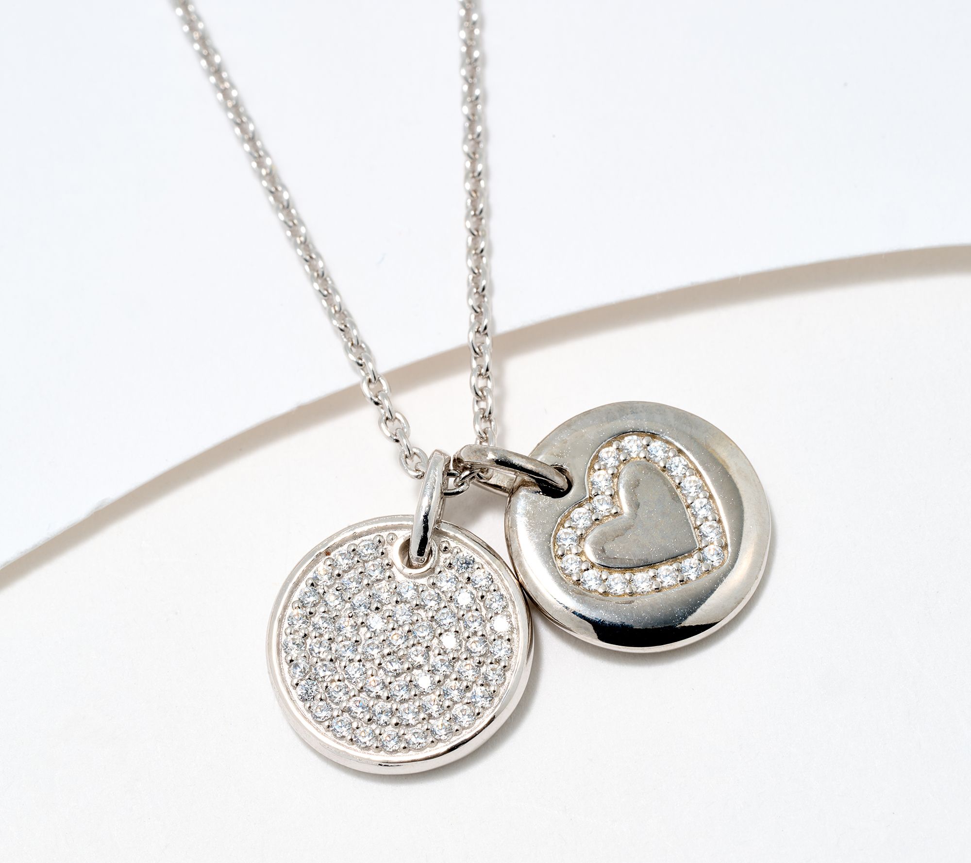 Diamonique Heart Charm Pendant Necklace, Sterling Silver