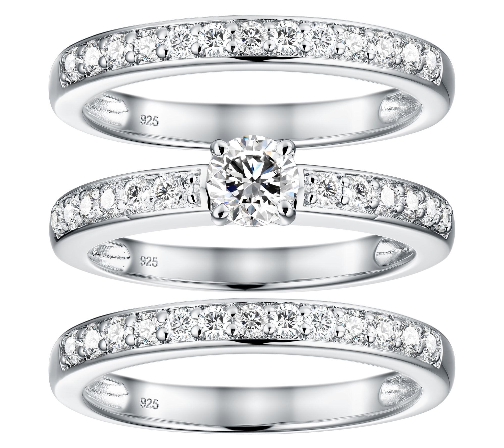 Diamonique 1.05 cttw Set of 3 Rings, Sterling Silver