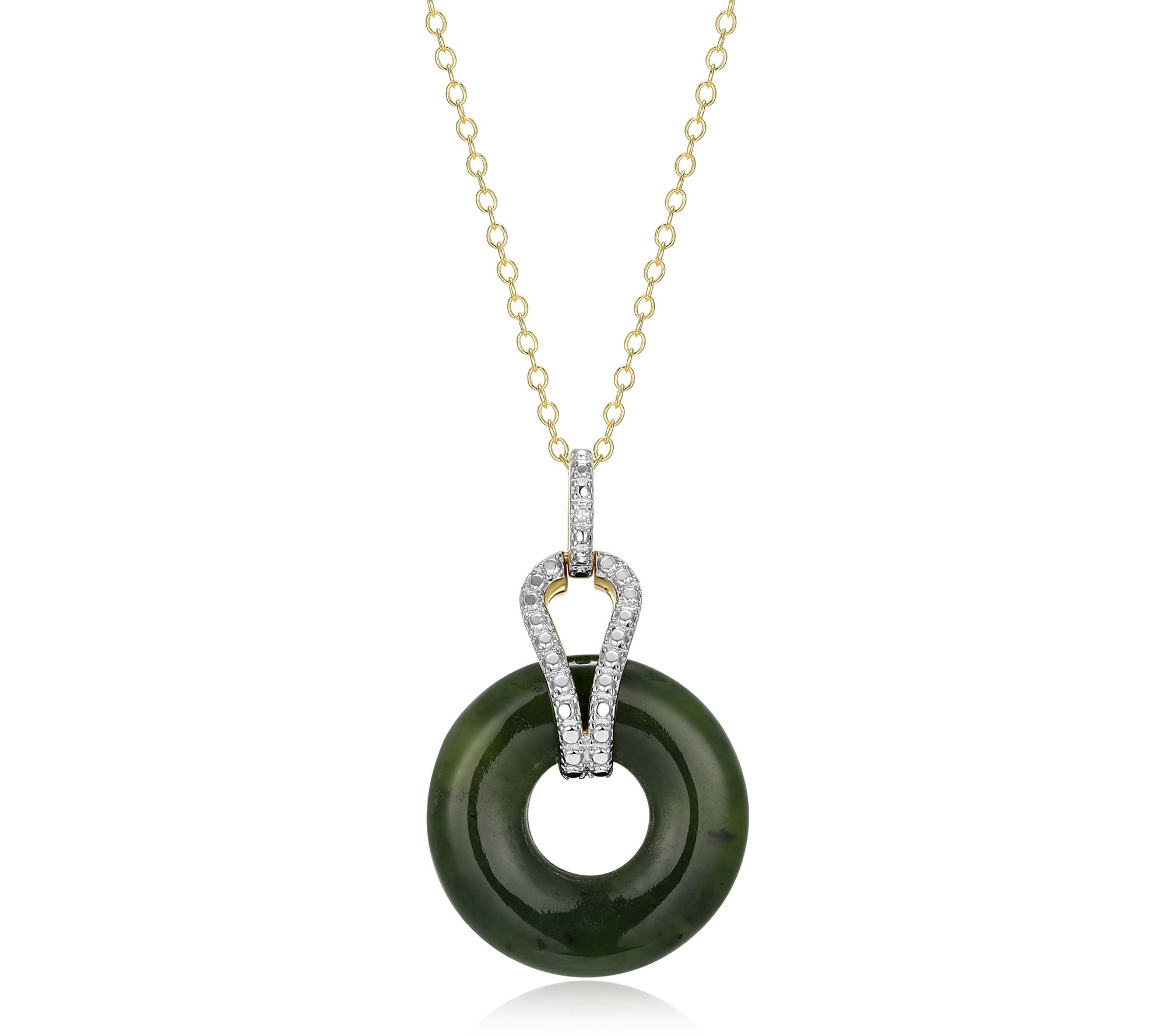 Dynasty Jade Open Circle Pendant w/ Chain, 18KGold Plated