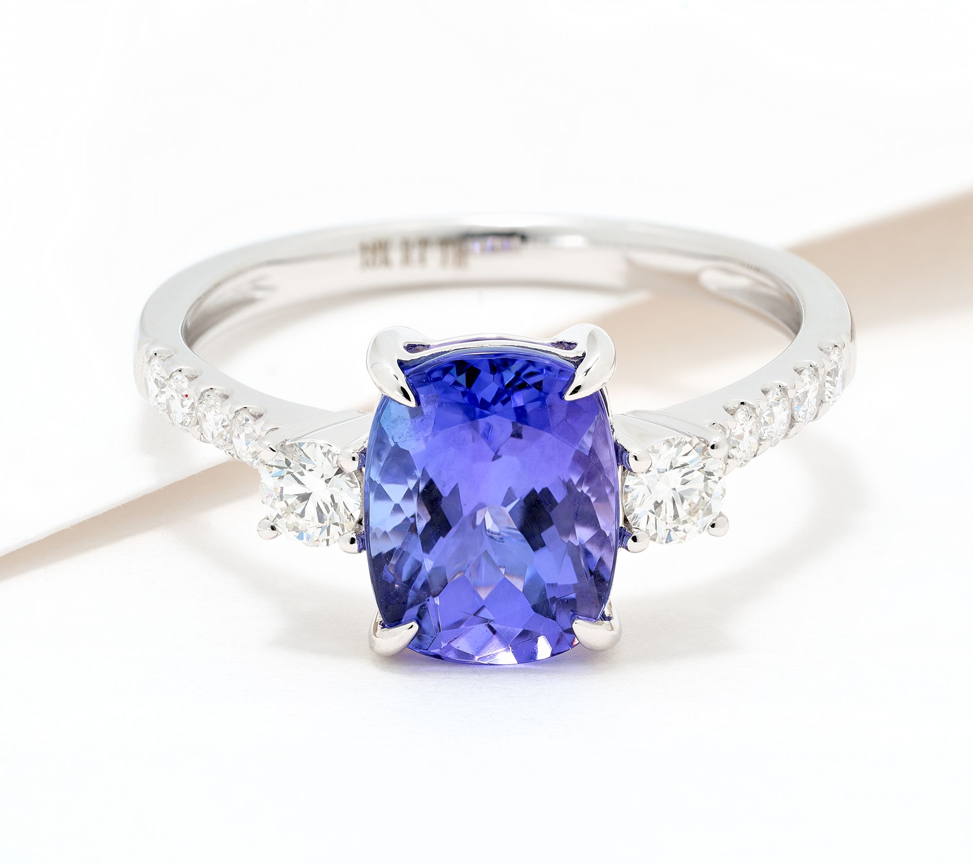 Pure Tanzanite 2.36 cttw Cushion & Side Diamond Ring, 18K