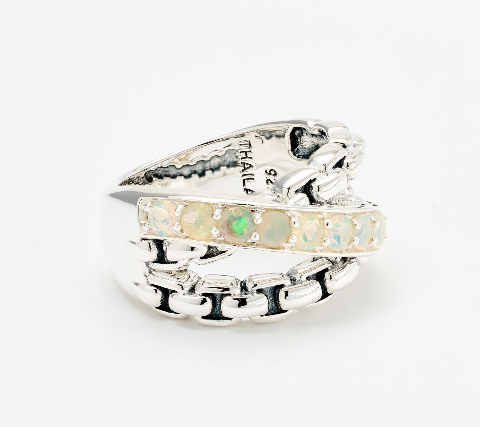 JAI Sterling Silver Exotic Gemstone Cross Over Band Ring