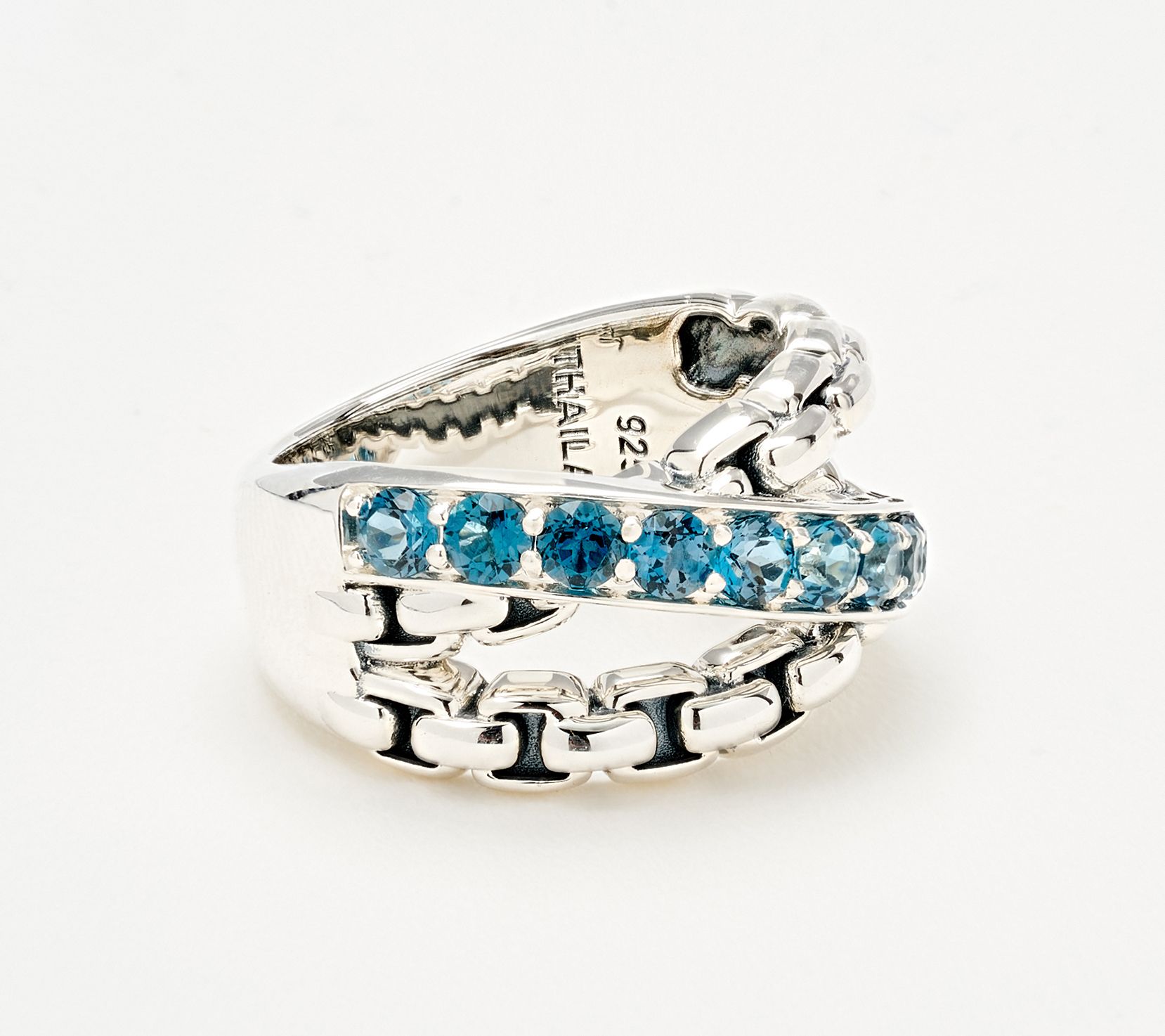 JAI Sterling Silver Exotic Gemstone Cross Over Band Ring